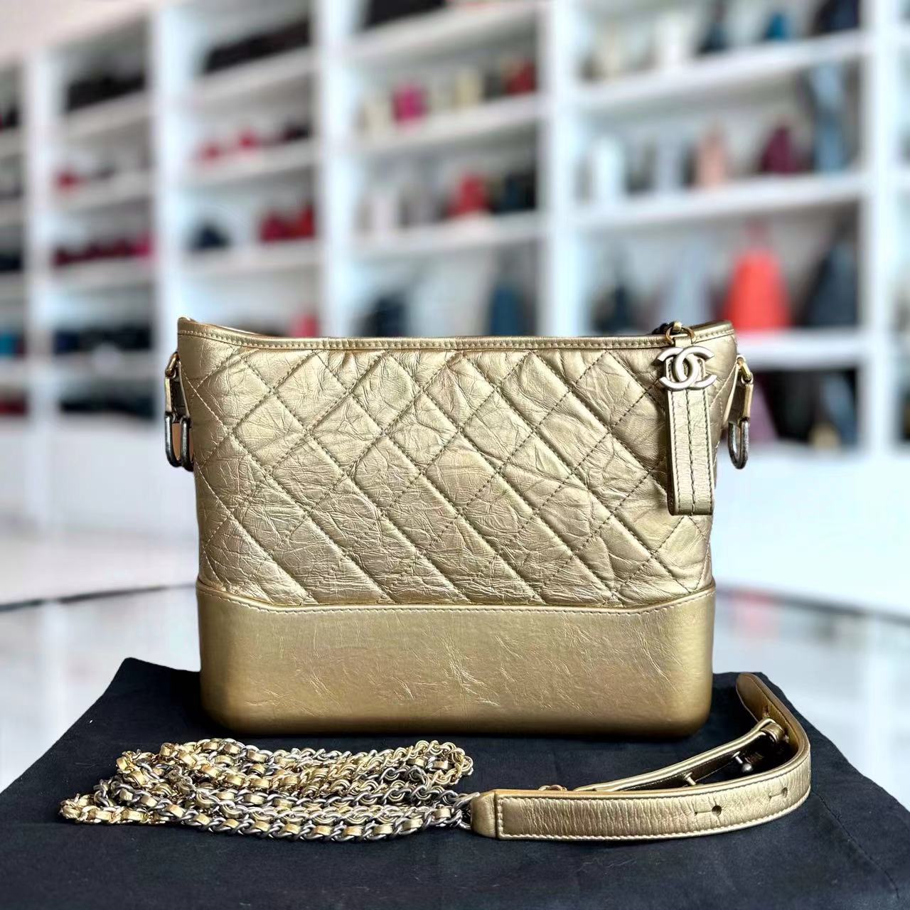 Chanel Gabrielle Medium 28CM Quilted Calfskin Gold GHW - Luxury Evermore