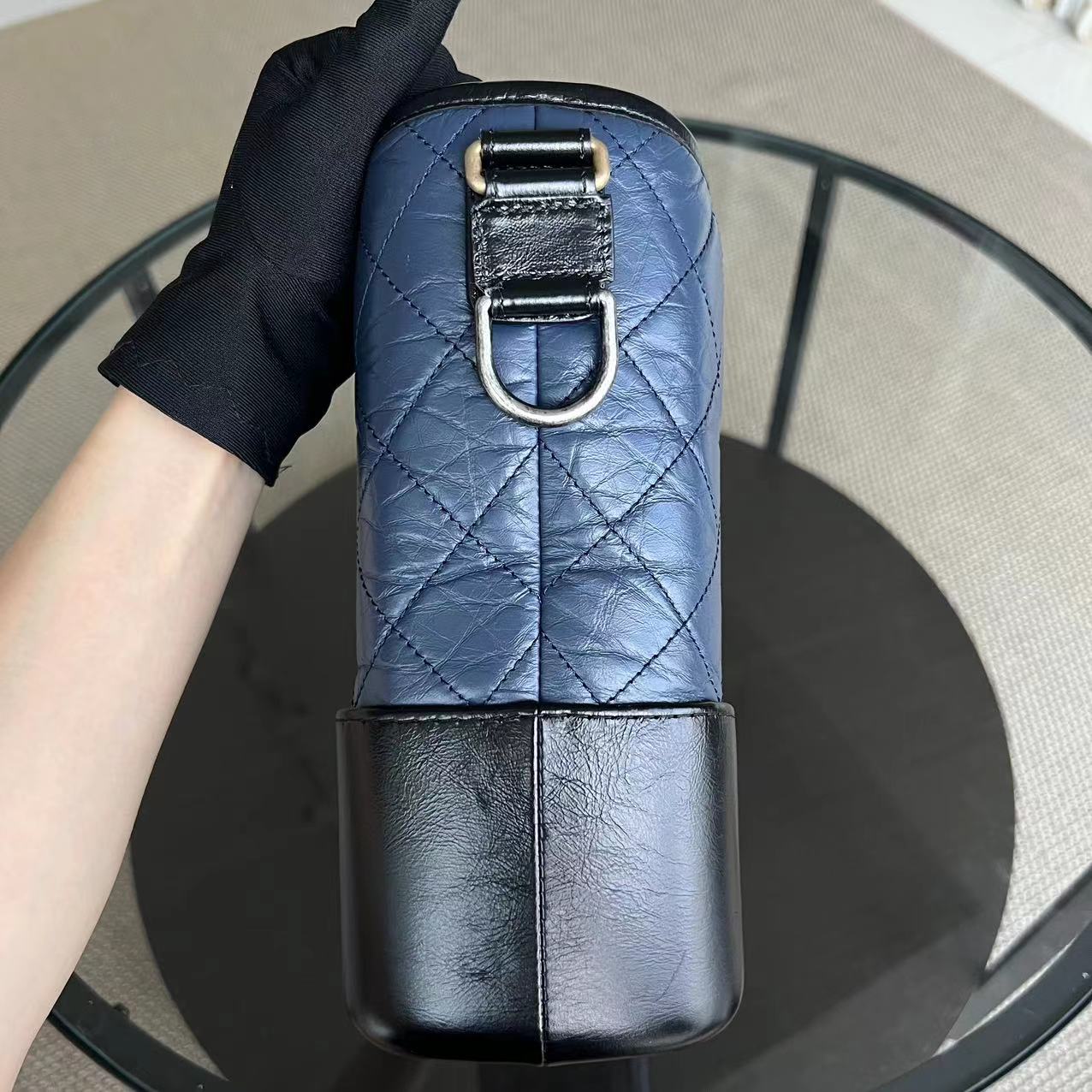 Chanel Gabrielle Medium Quilted Calfskin Blue Black Two-Tone Hardware Series 26 - Luxury Evermore