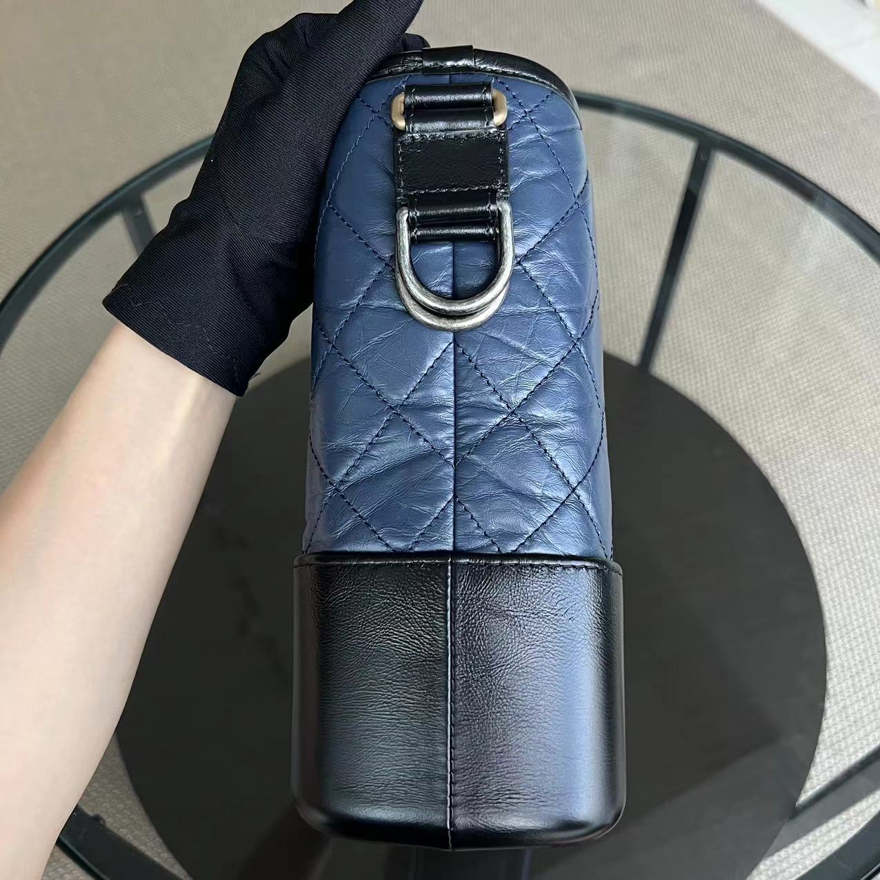 Chanel Gabrielle Medium Quilted Calfskin Blue Black Two-Tone Hardware Series 26 - Luxury Evermore