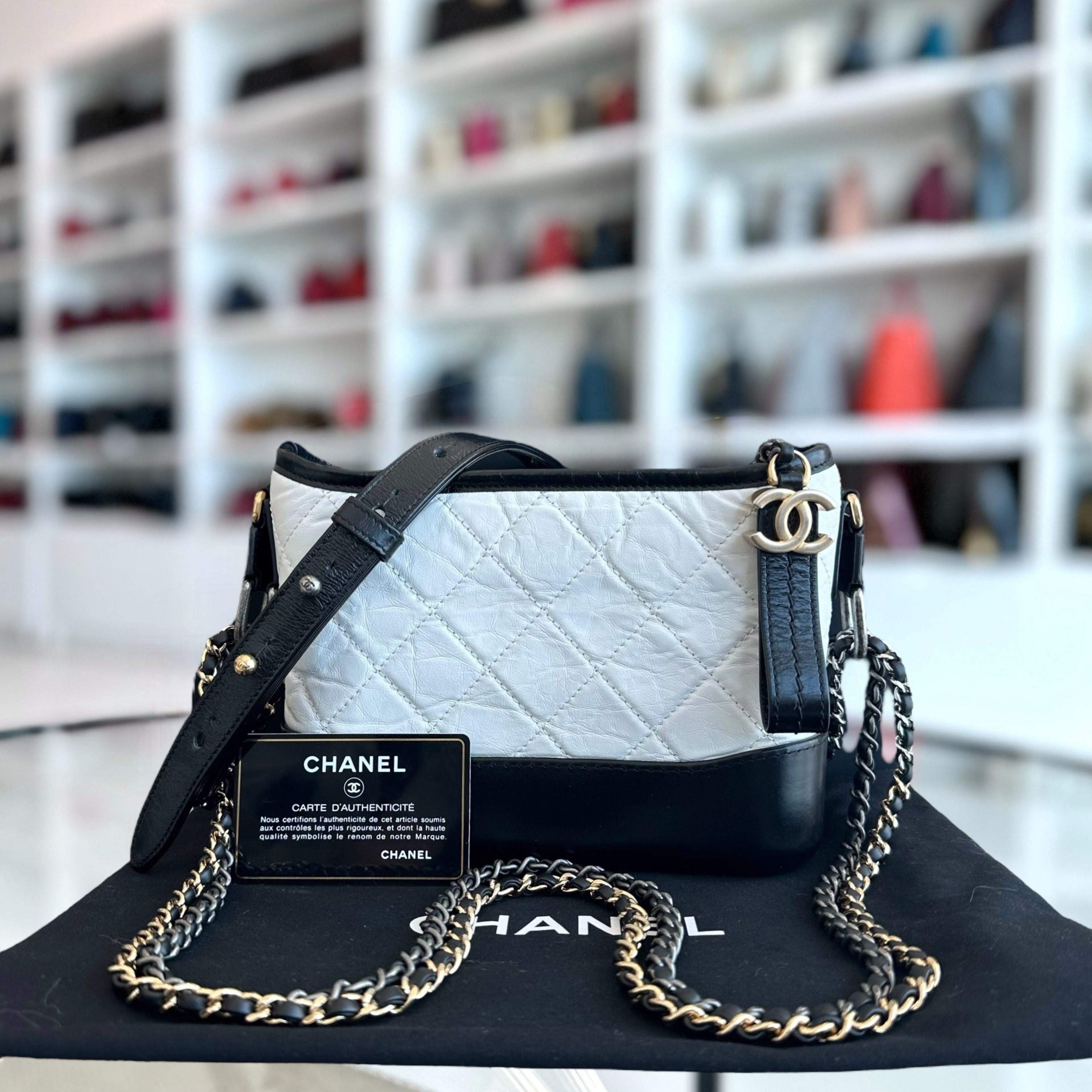 Chanel Gabrielle Small Hobo Quilted Aged Calfskin White Black No 23 - Luxury Evermore