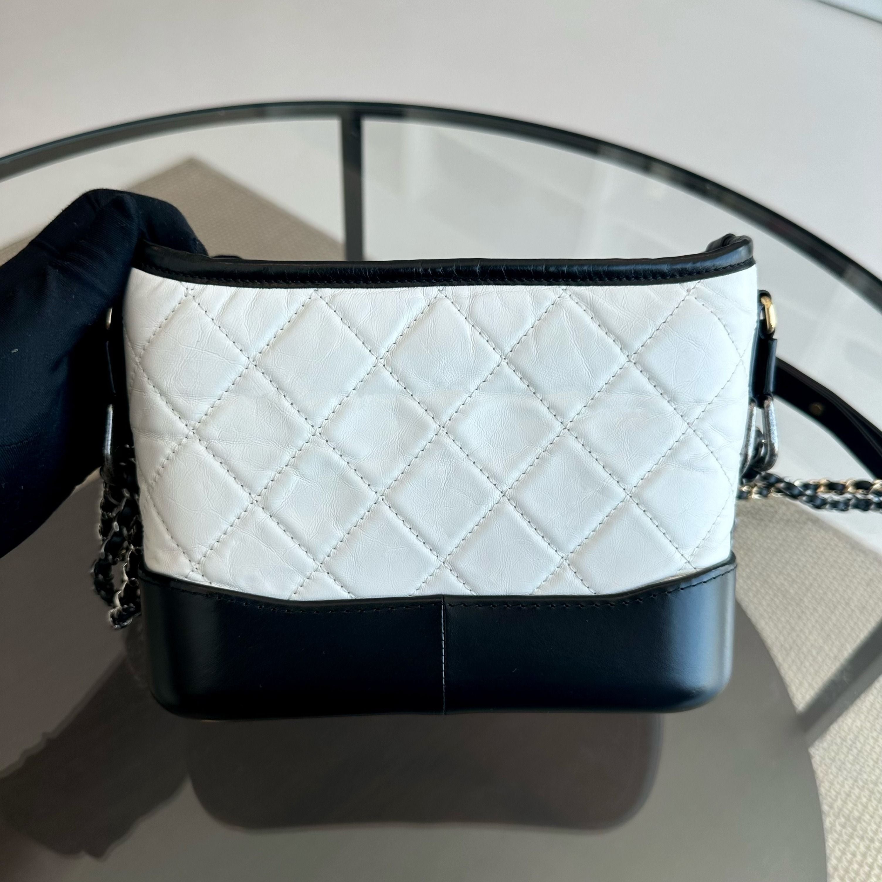 Chanel Gabrielle Small Hobo Quilted Aged Calfskin White Black No 23 - Luxury Evermore