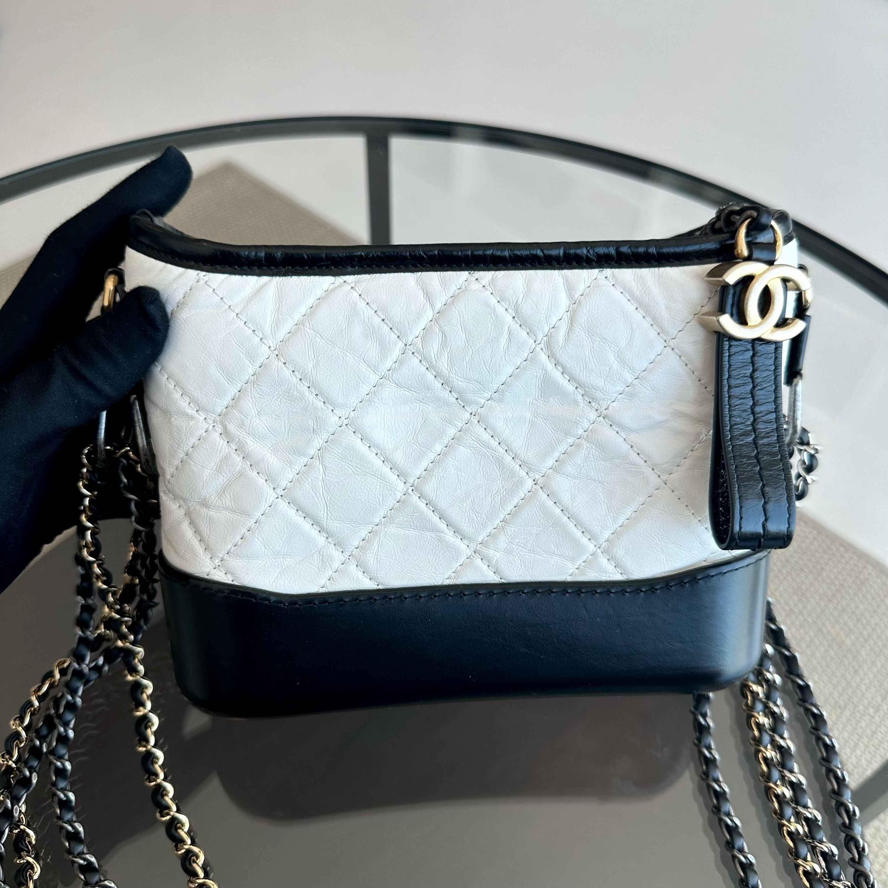 Chanel Gabrielle Small Hobo Quilted Aged Calfskin White Black No 23 - Luxury Evermore