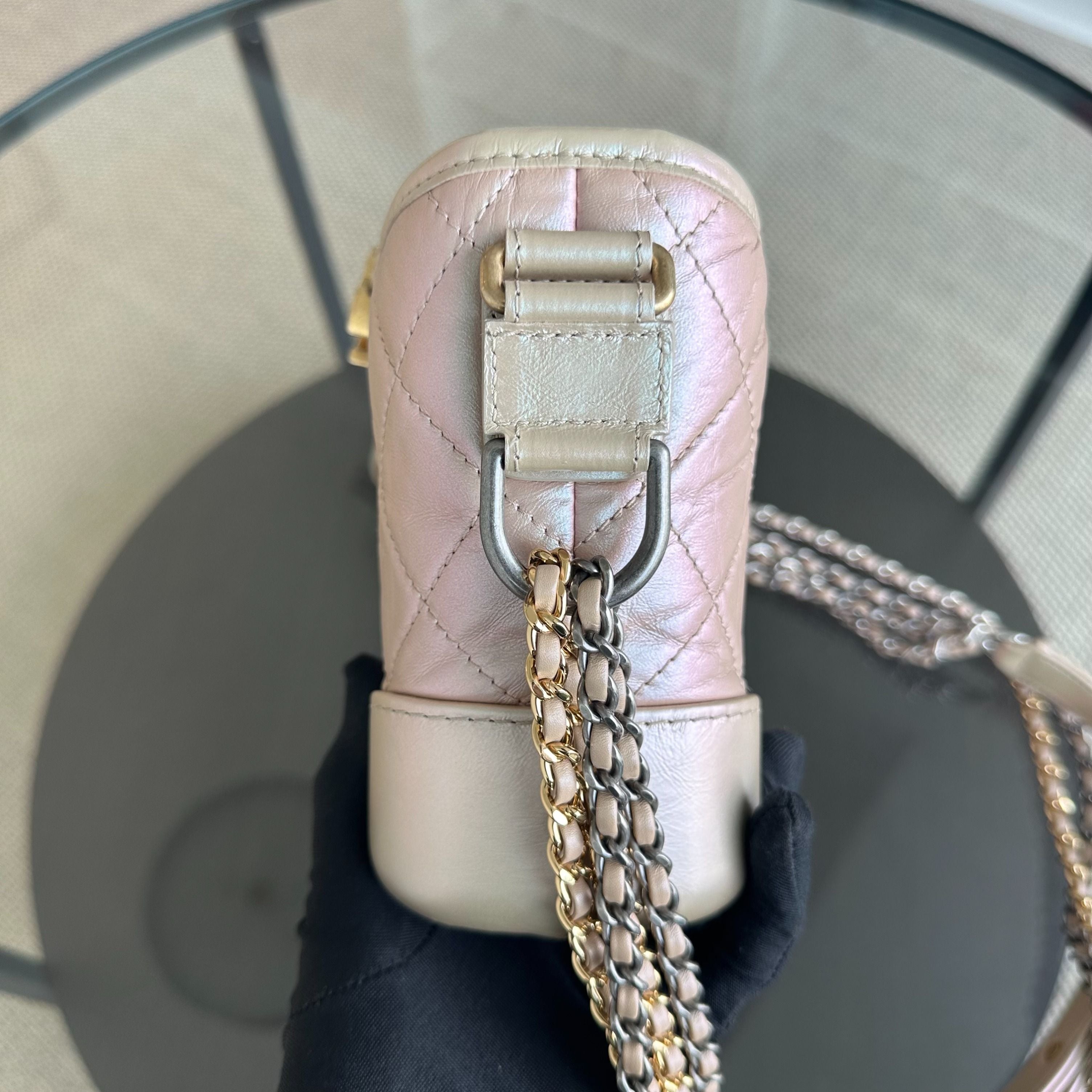 Chanel Gabrielle Small Hobo Quilted Calfskin Iridescent Pink GHW No 27 - Luxury Evermore