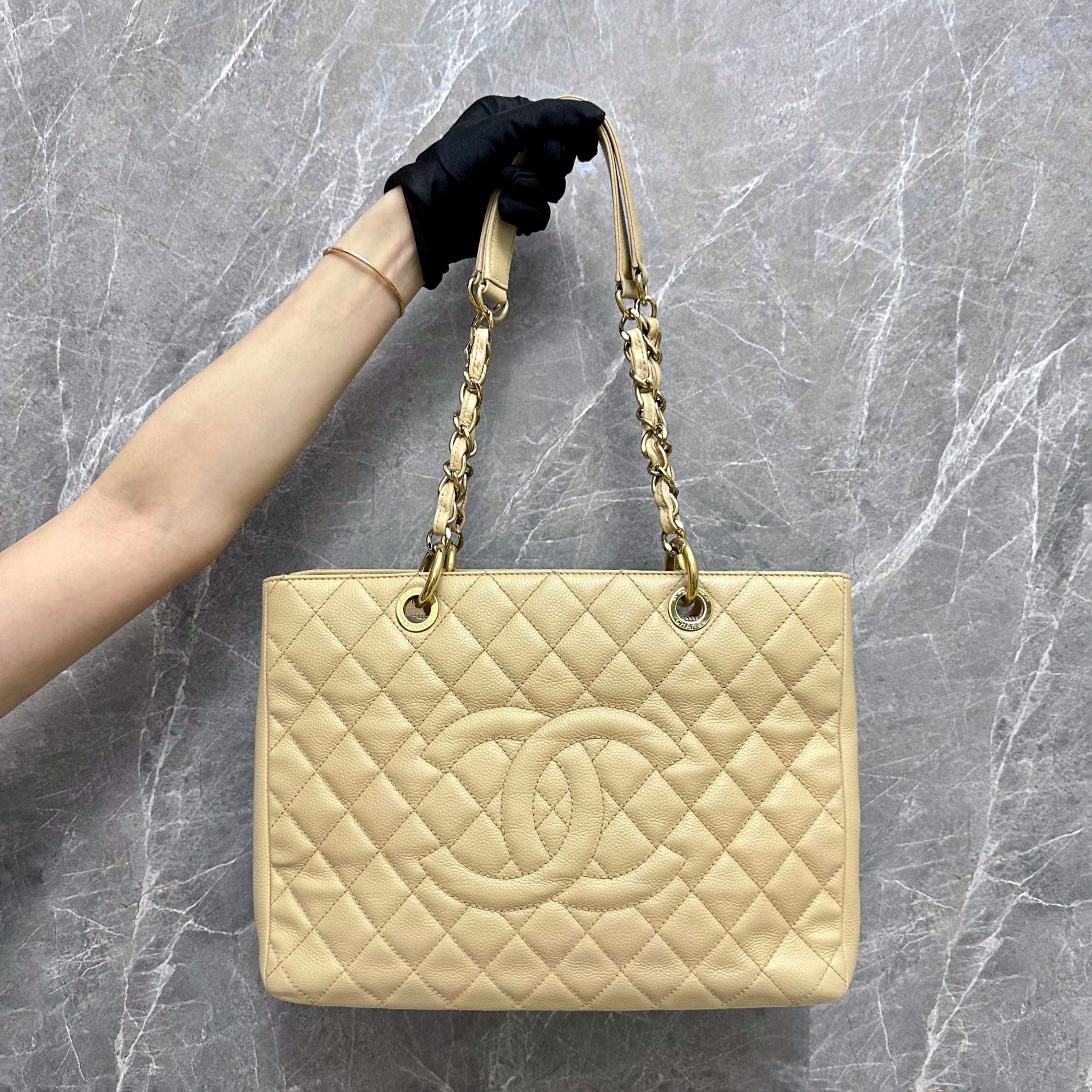 Chanel GST Grand Shopping Tote Beige Caviar GHW NO. 13 - Luxury Evermore