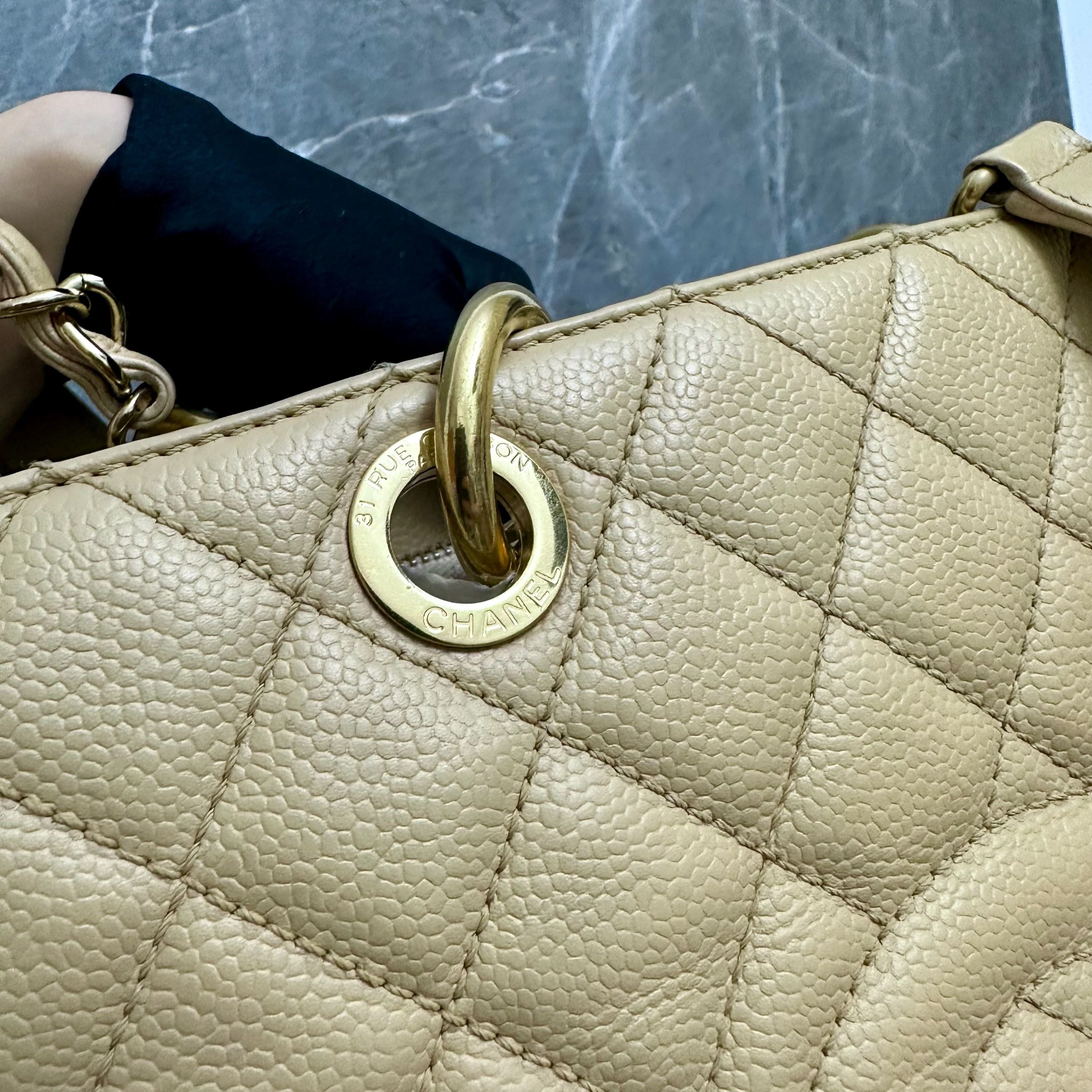 Chanel GST Grand Shopping Tote Beige Caviar GHW NO. 13 - Luxury Evermore