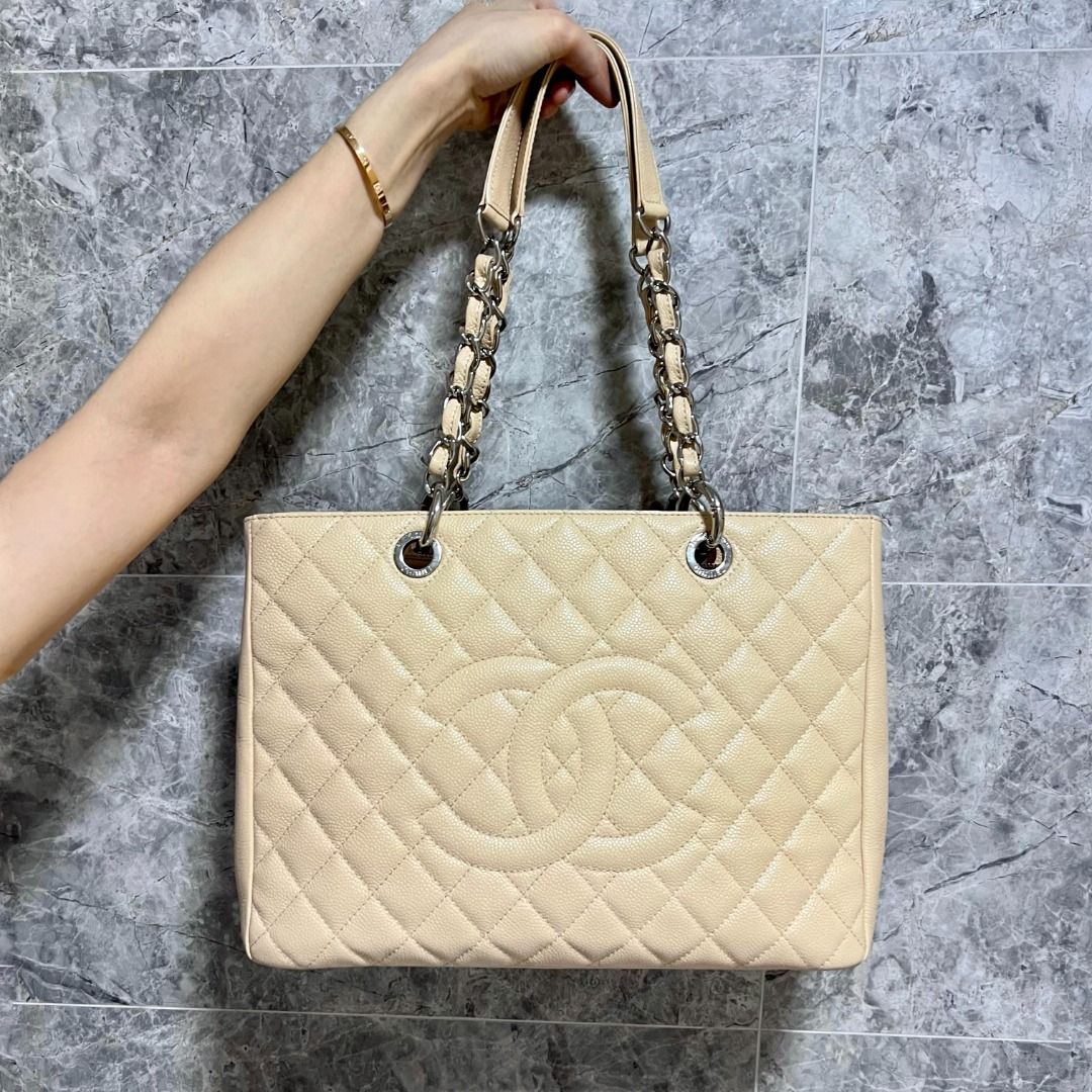 Chanel GST Grand Shopping Tote Beige SHW - Luxury Evermore