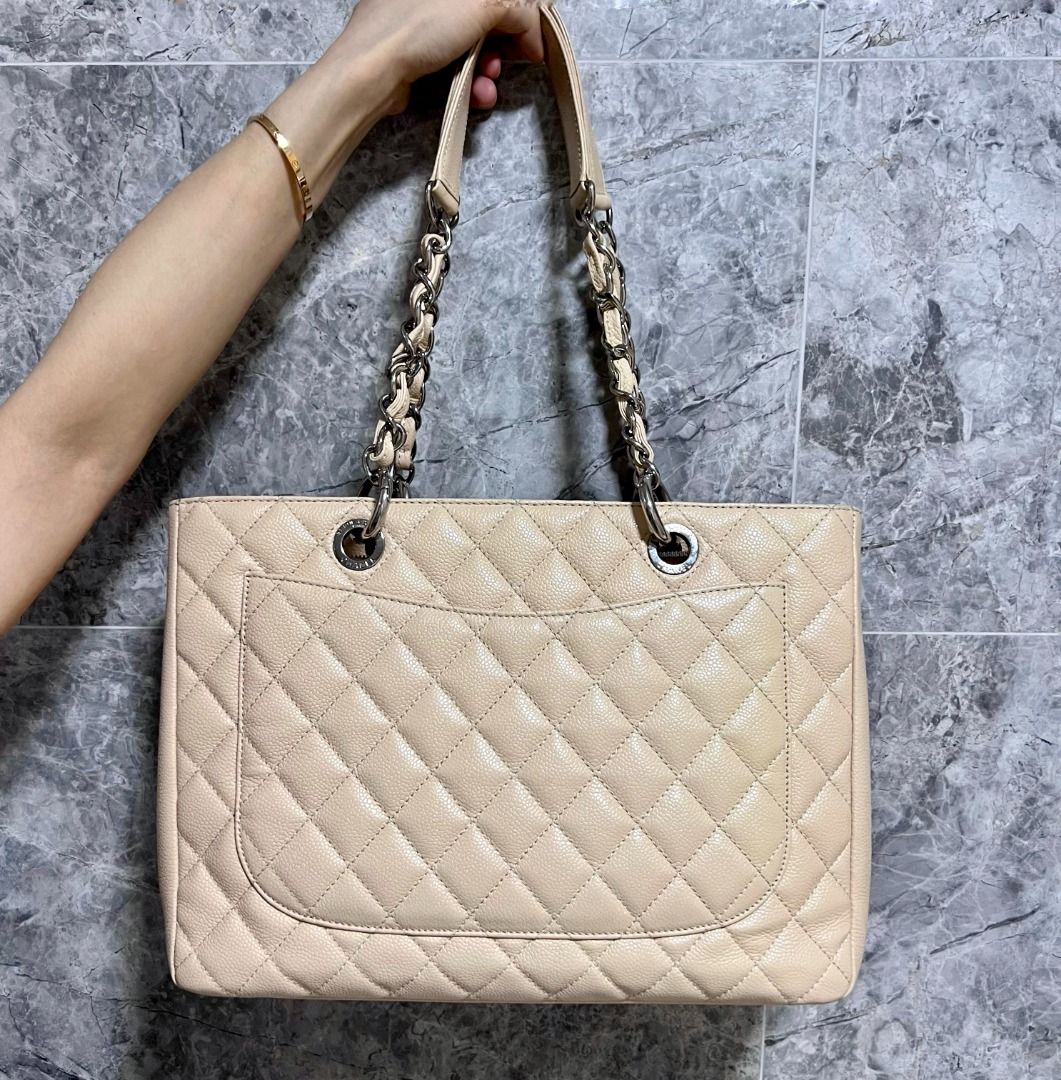 Chanel GST Grand Shopping Tote Beige SHW - Luxury Evermore