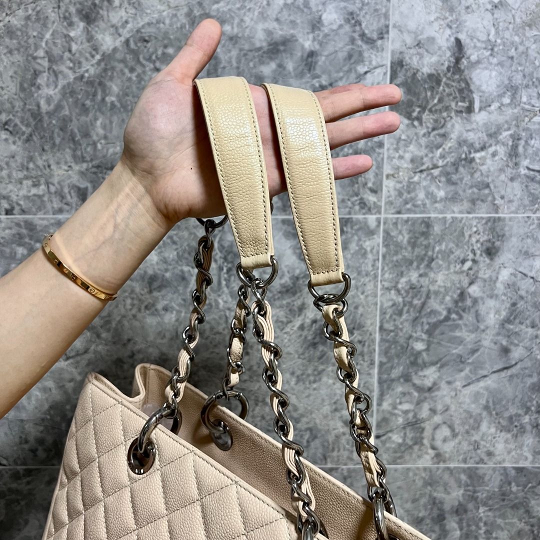 Chanel GST Grand Shopping Tote Beige SHW - Luxury Evermore