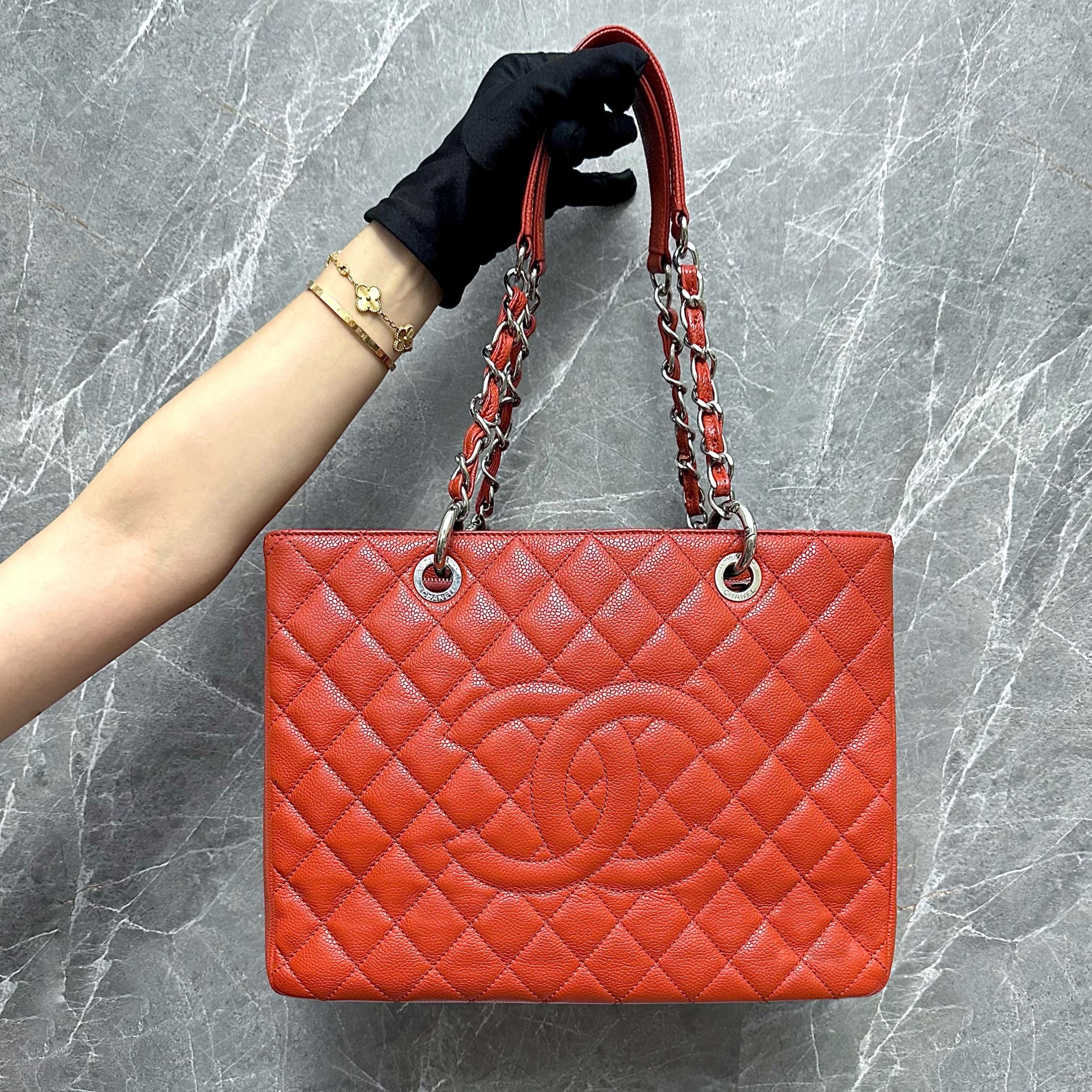 Chanel GST Grand Shopping Tote Caviar Salmon Red - Luxury Evermore