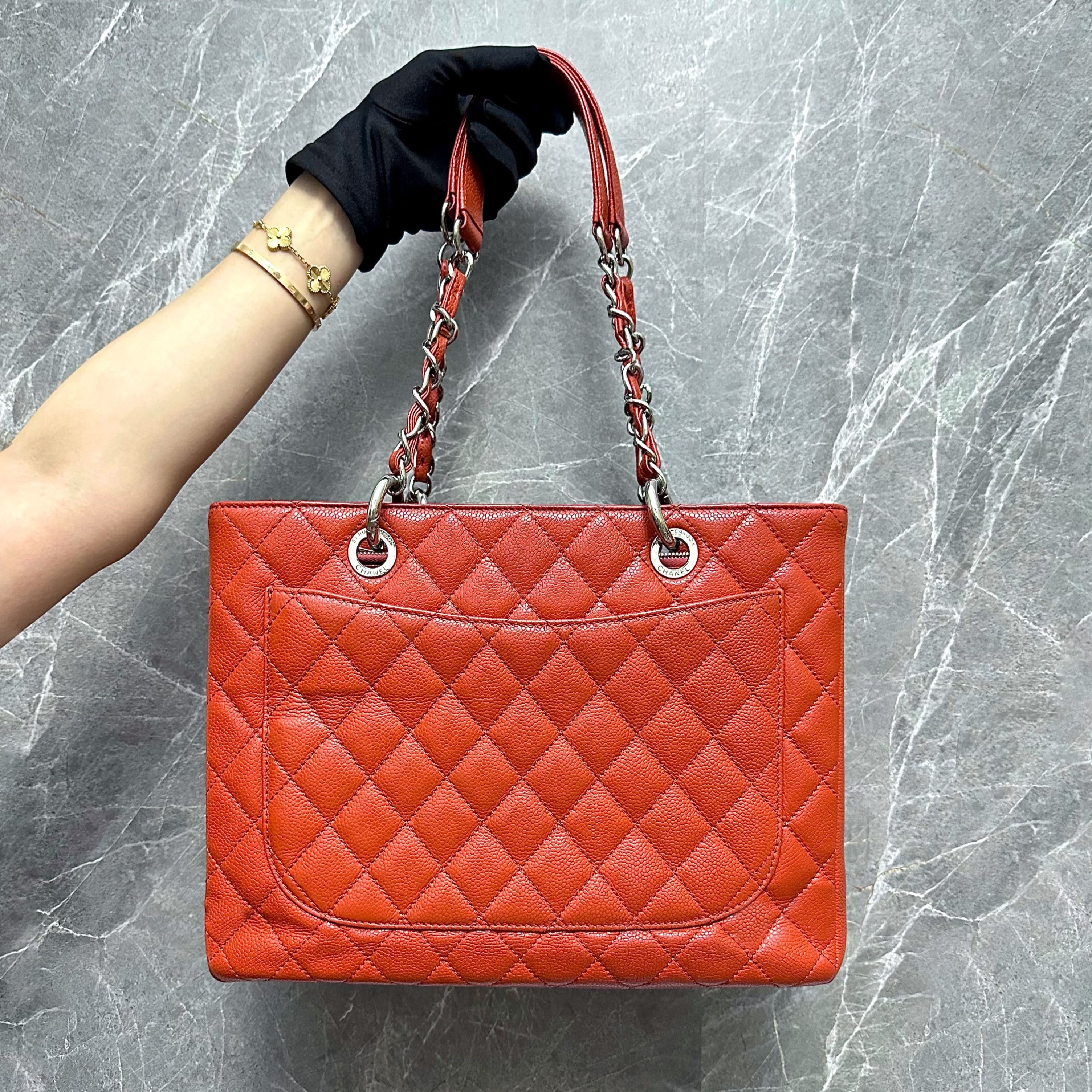 Chanel GST Grand Shopping Tote Caviar Salmon Red - Luxury Evermore