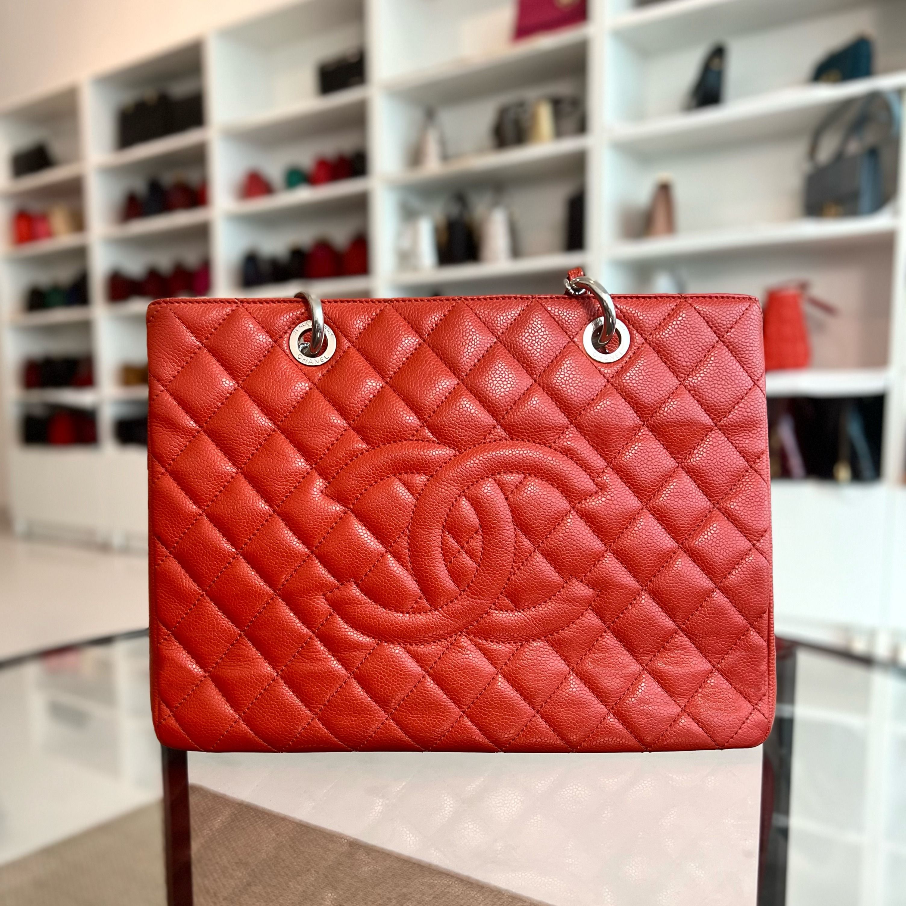 Chanel GST Grand Shopping Tote Caviar Salmon Red No.17 - Luxury Evermore