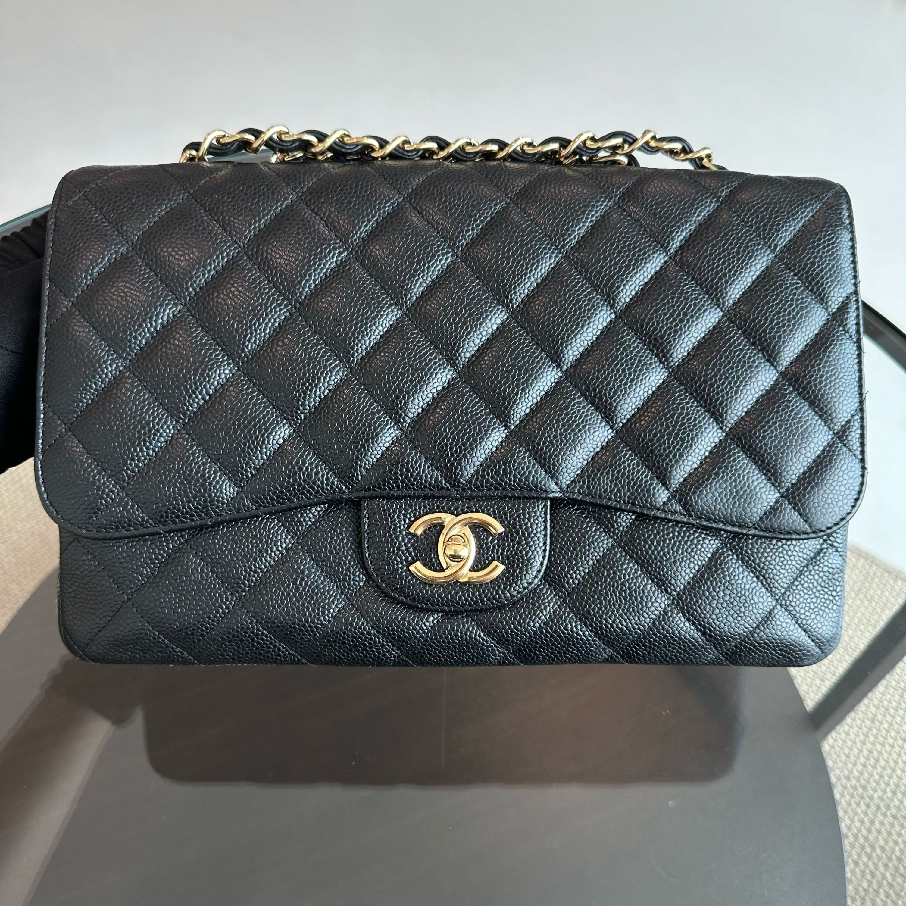 Chanel Jumbo Caviar Classic Flap Single Flap Black GHW No 13 - Luxury Evermore