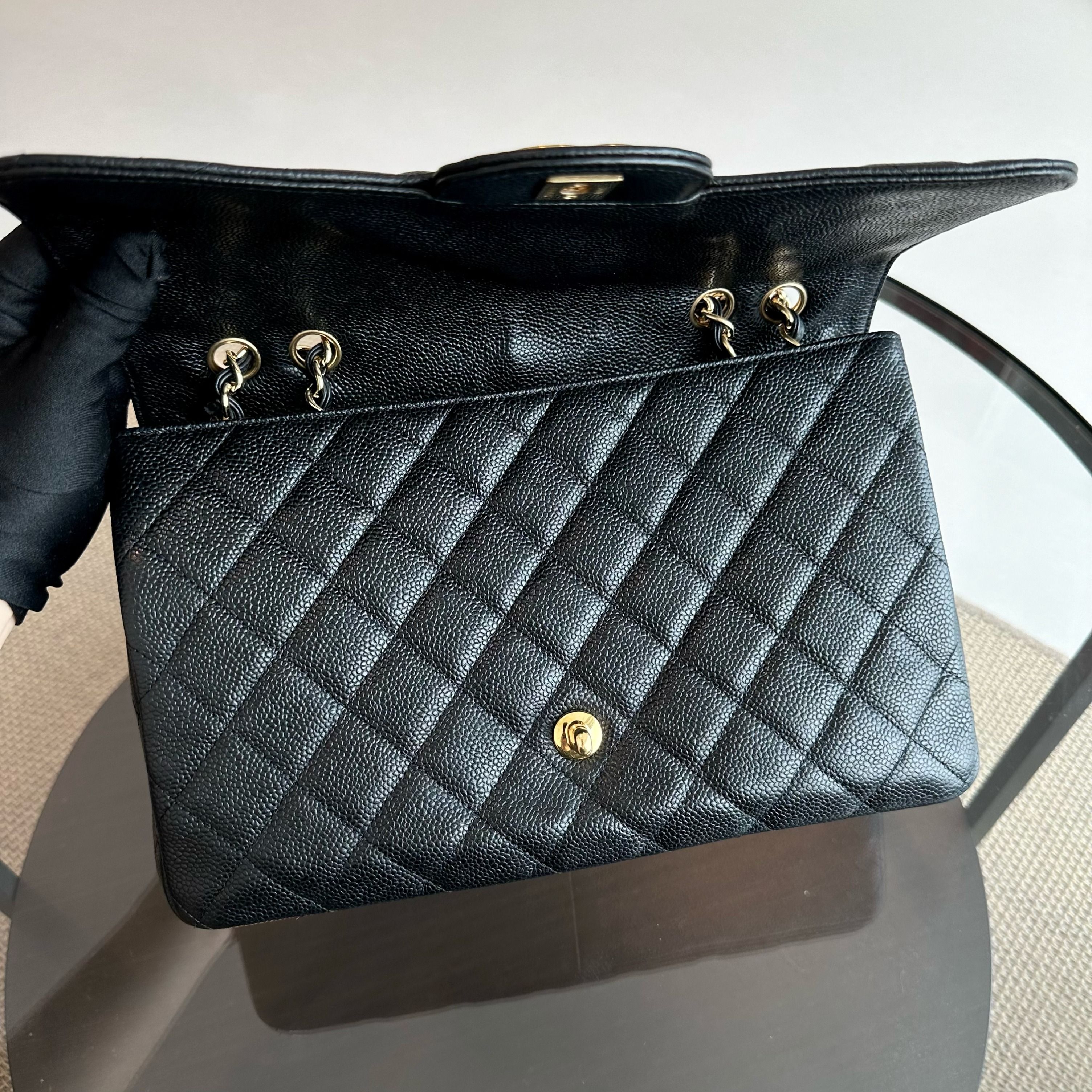 Chanel Jumbo Caviar Classic Flap Single Flap Black GHW No 13 - Luxury Evermore