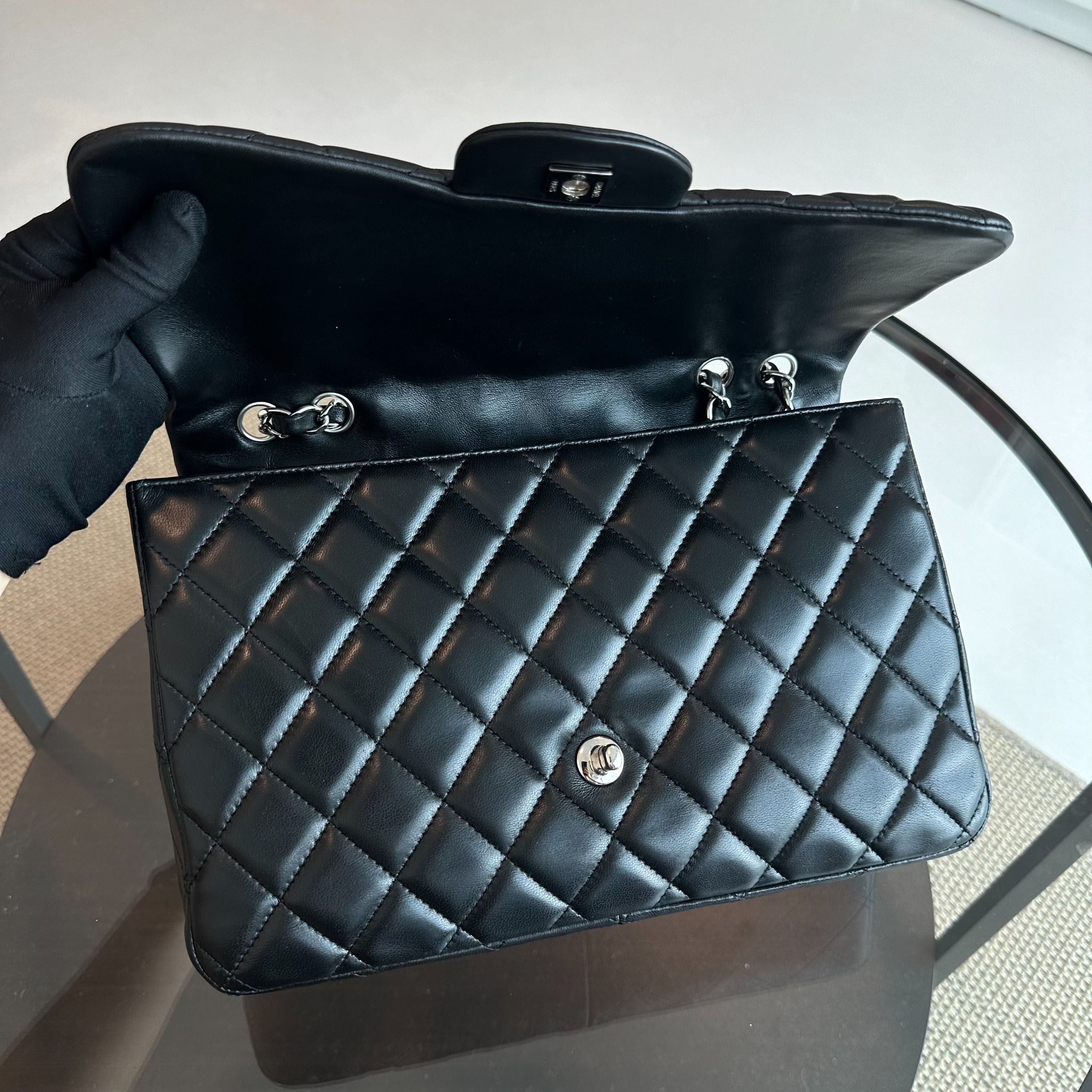 Chanel Jumbo Classic Flap Lambskin Quilted Black SHW No 12 - Luxury Evermore