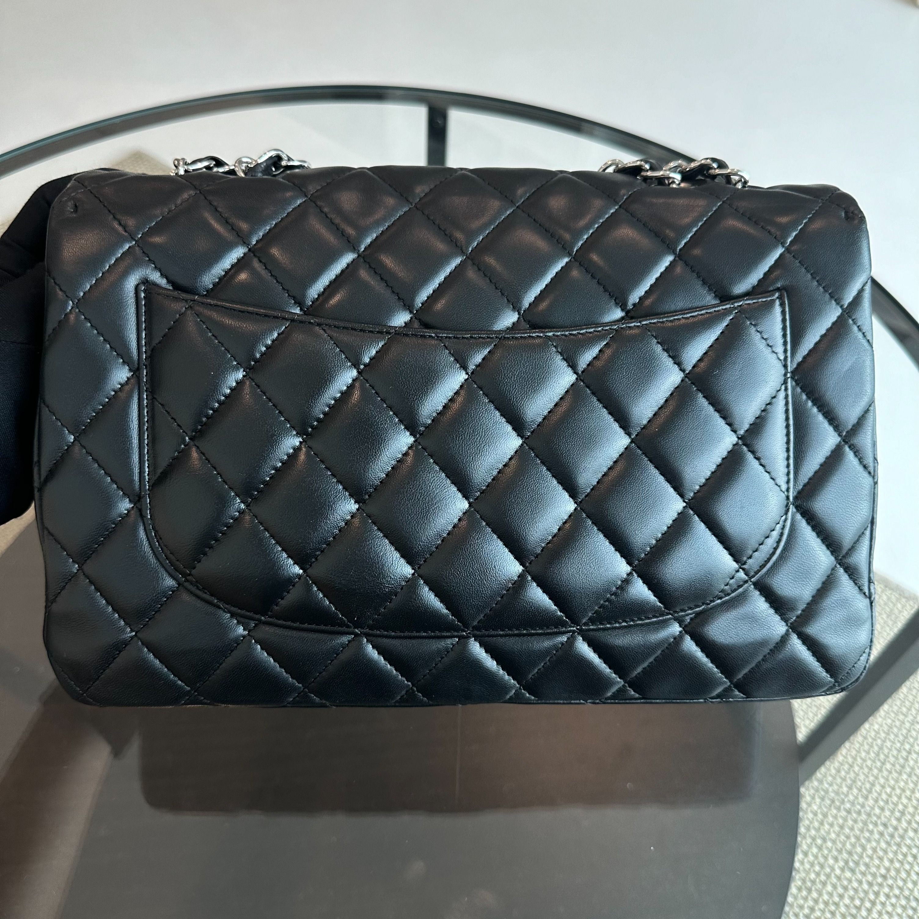 Chanel Jumbo Classic Flap Lambskin Quilted Black SHW No 12 - Luxury Evermore