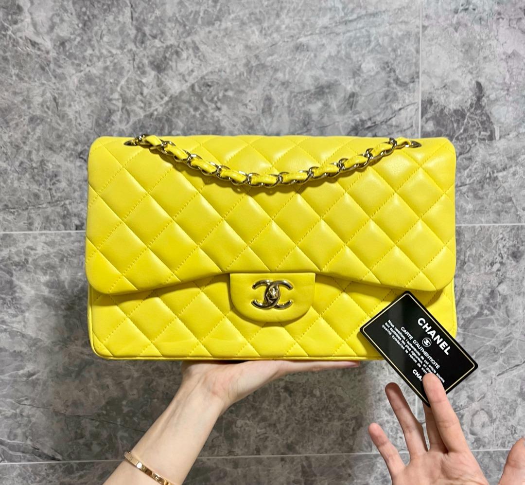 Chanel Jumbo Classic Flap Lambskin Yellow No 15 GHW - Luxury Evermore