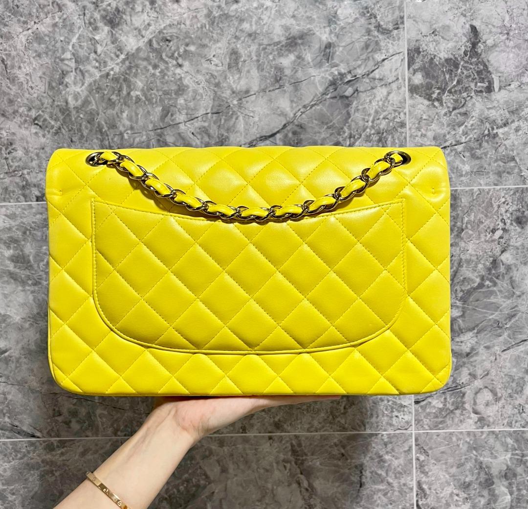 Chanel Jumbo Classic Flap Lambskin Yellow No 15 GHW - Luxury Evermore