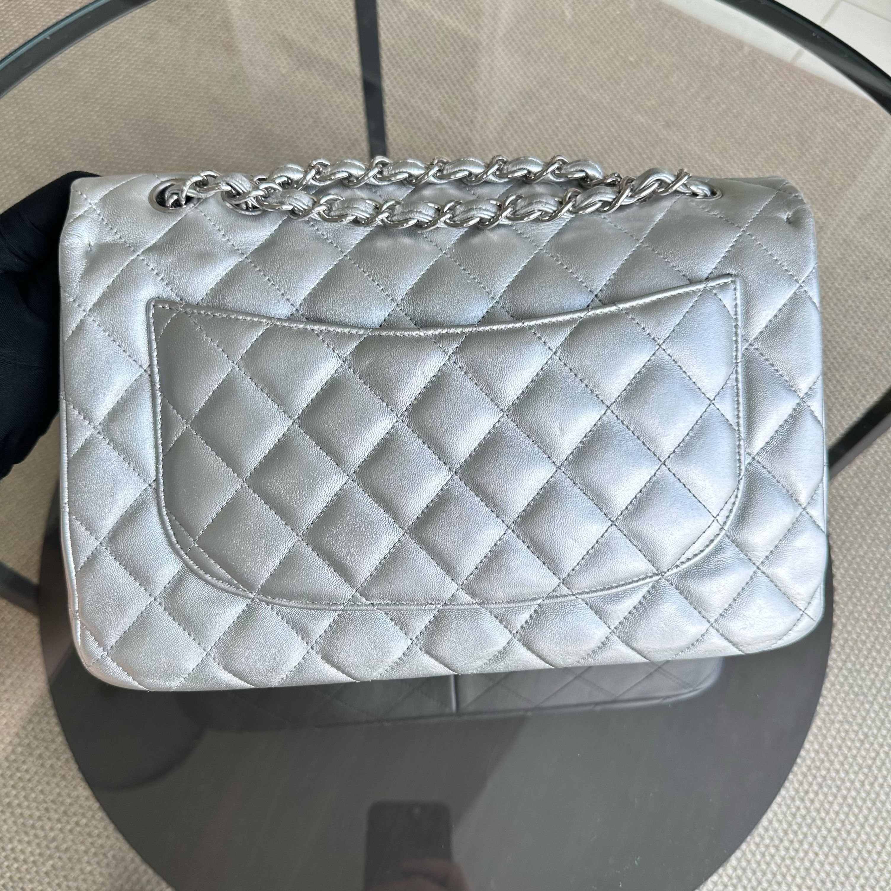 Chanel Jumbo Classic Flap Single Flap 30CM Quilted Lambskin Silver SHW No 13 - Luxury Evermore