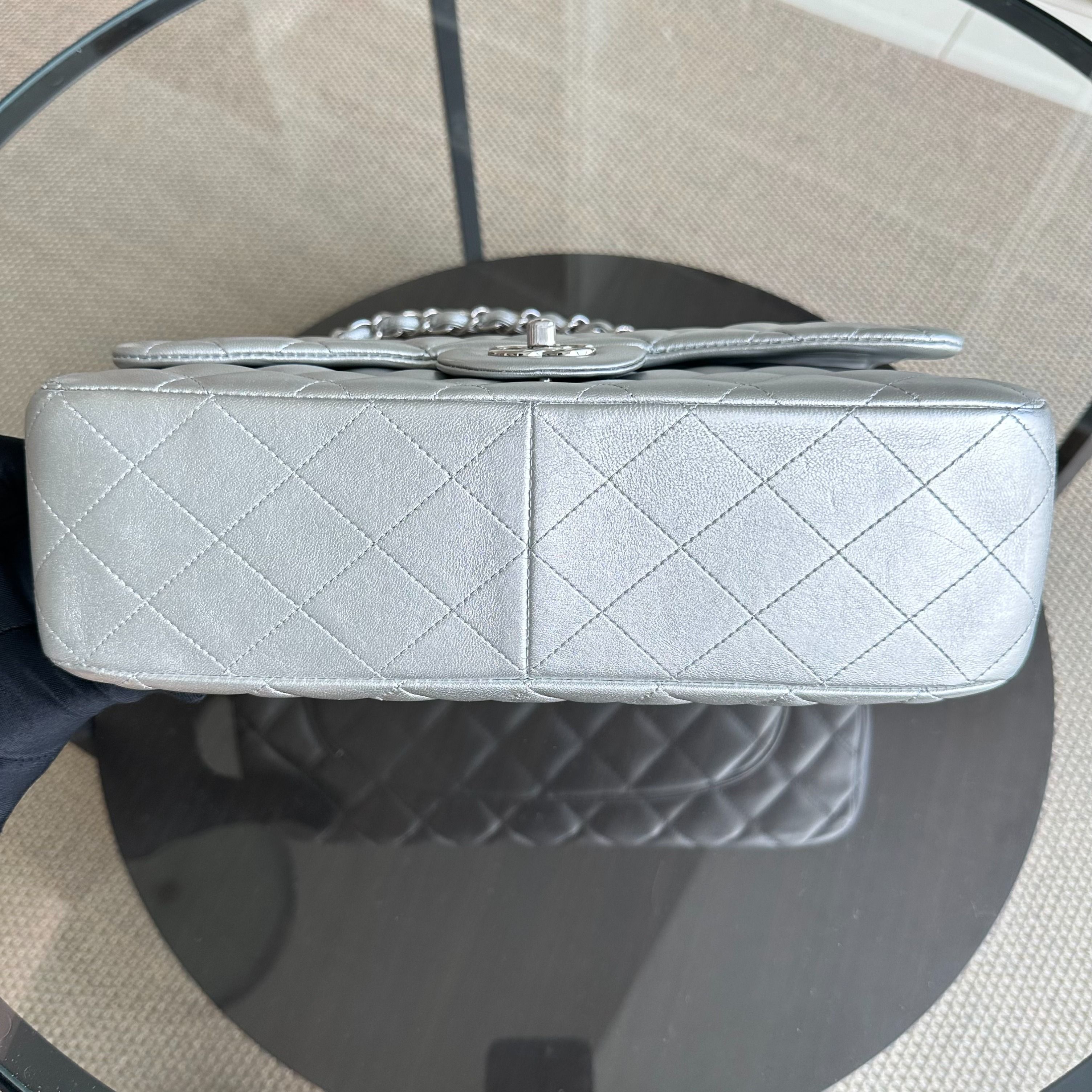 Chanel Jumbo Classic Flap Single Flap 30CM Quilted Lambskin Silver SHW No 13 - Luxury Evermore