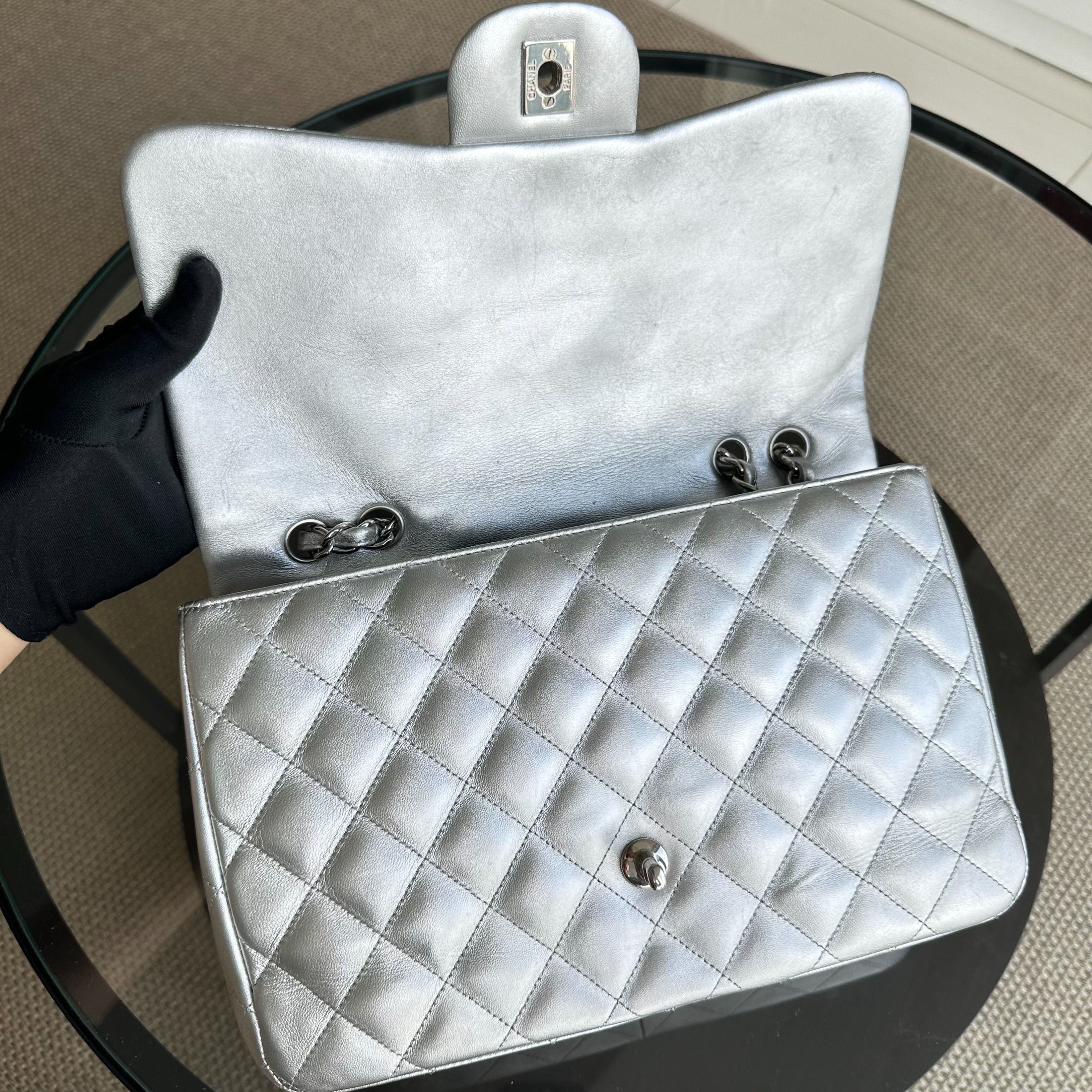 Chanel Jumbo Classic Flap Single Flap 30CM Quilted Lambskin Silver SHW No 13 - Luxury Evermore