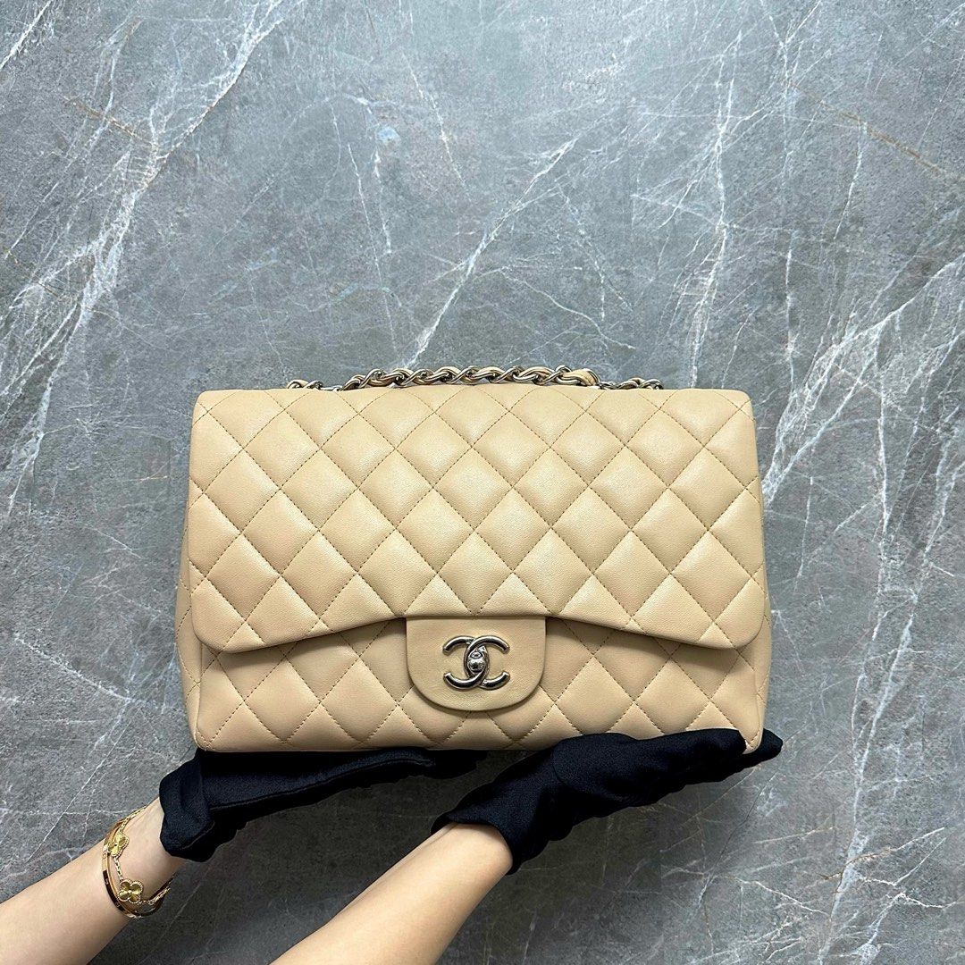 Chanel Jumbo Classic Flap Single Flap Beige Lambskin No 13 - Luxury Evermore