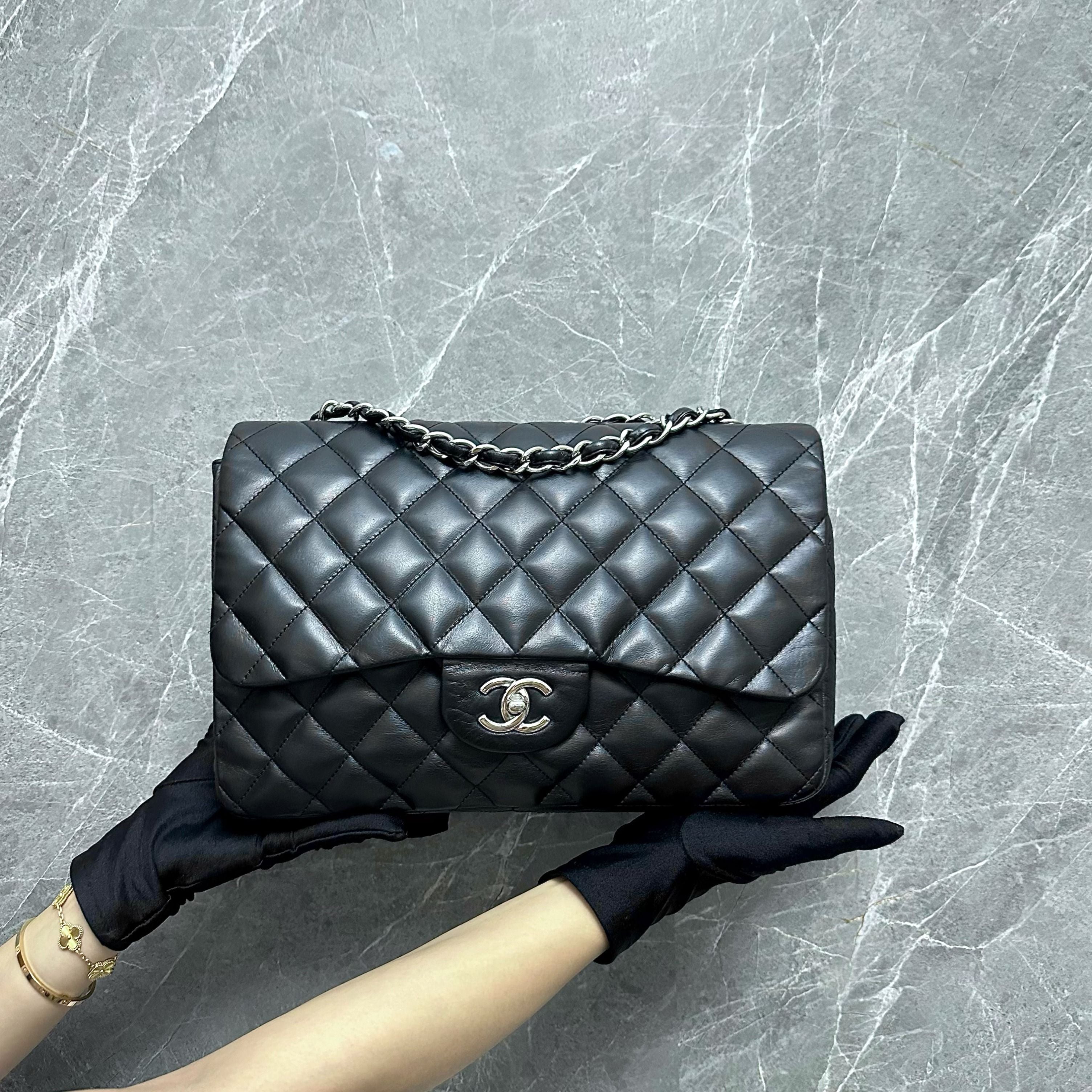 Chanel Jumbo Classic Flap Single Flap Lambskin Black SHW No 13 - Luxury Evermore