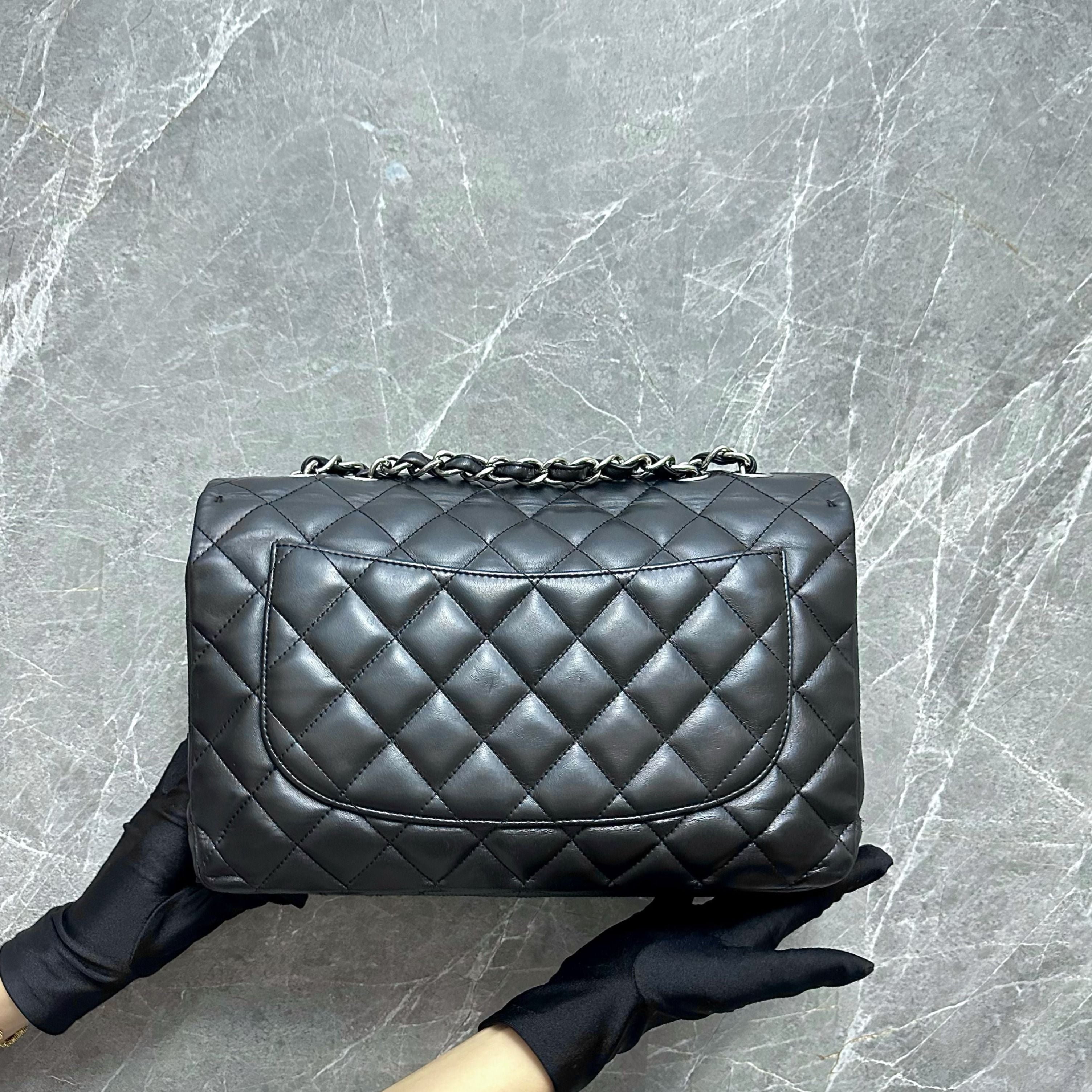 Chanel Jumbo Classic Flap Single Flap Lambskin Black SHW No 13 - Luxury Evermore