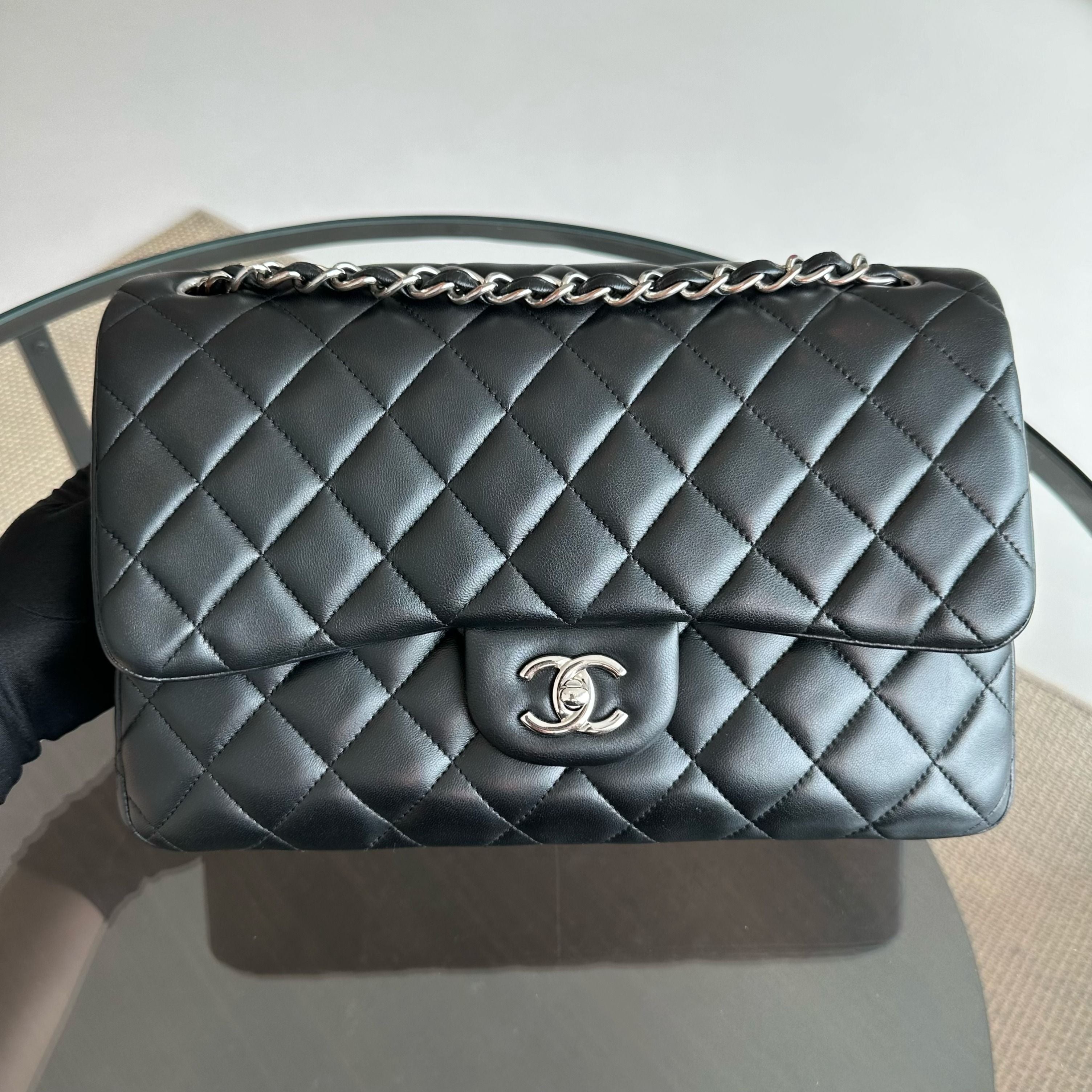 Chanel Jumbo Double Flap Classic Flap 30CM Lambskin Black SHW No 23 - Luxury Evermore