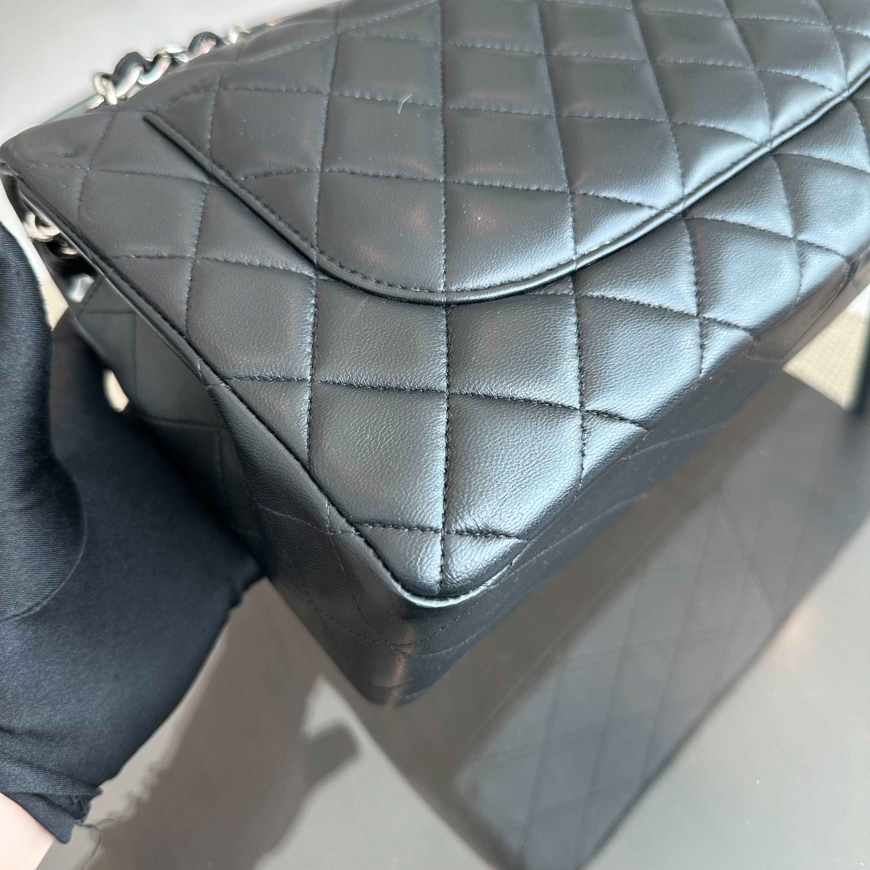 Chanel Jumbo Double Flap Classic Flap 30CM Lambskin Black SHW No 23 - Luxury Evermore