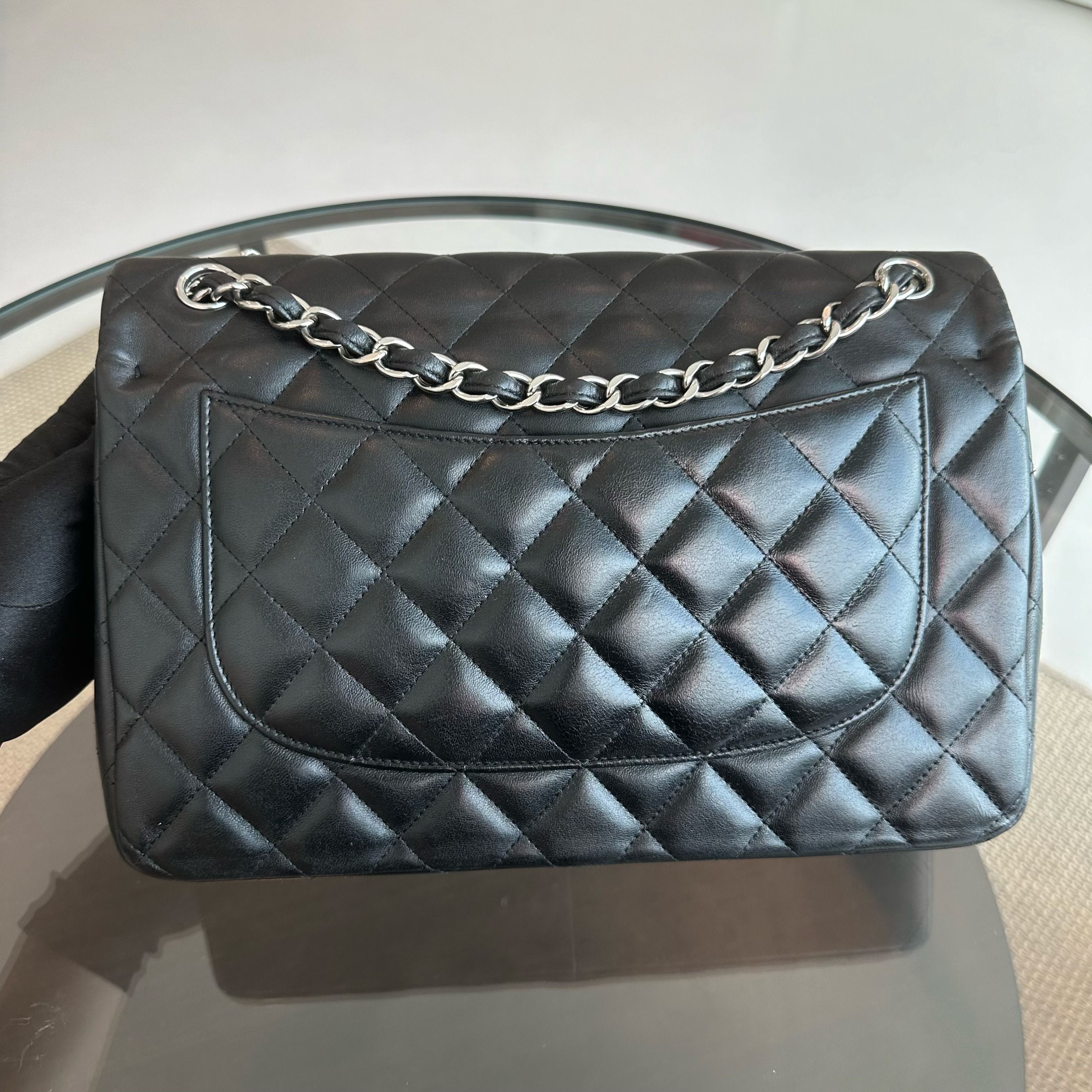 Chanel Jumbo Double Flap Classic Flap Lambskin Quilted Black SHW No 18 - Luxury Evermore