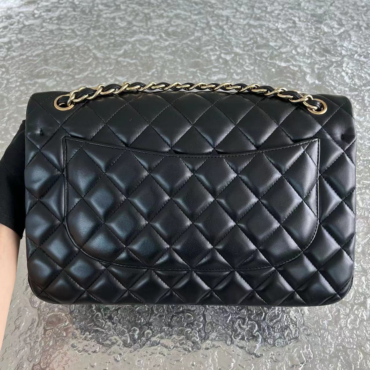 Chanel Jumbo Double Flap Classic Flap Quilted Lambskin Black Golden Hardware Series 16 - Luxury Evermore