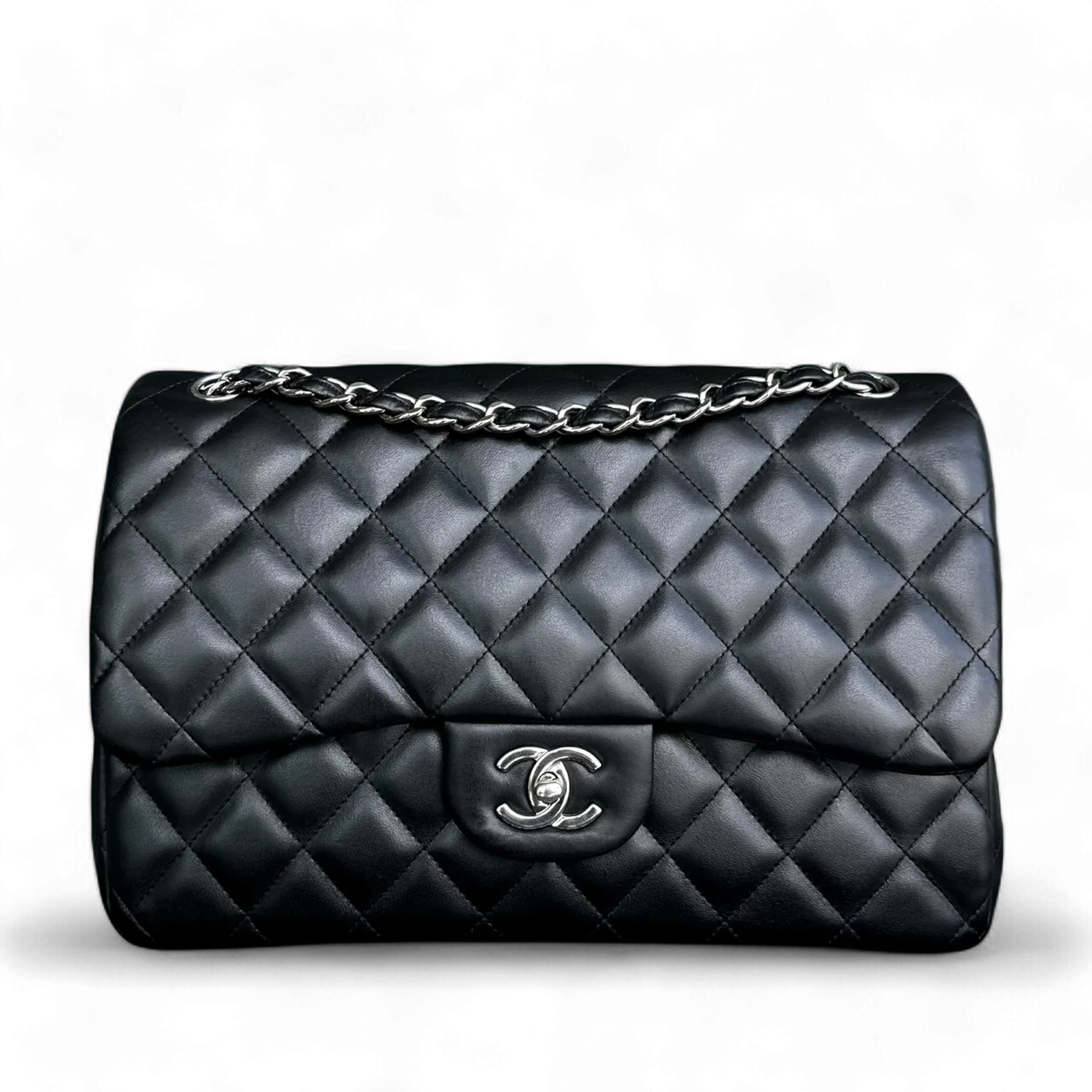 Chanel Classic Flap Jumbo - Double Flap Quilted Lambskin Black Silver Hardware Series 18