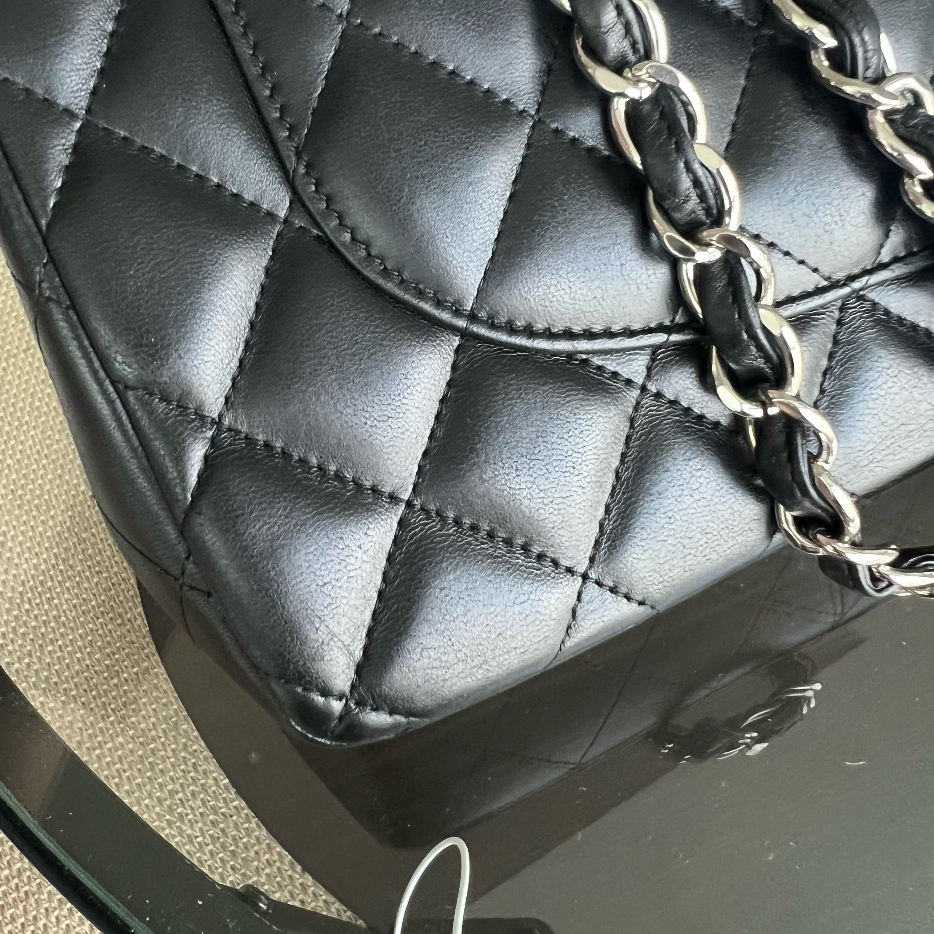 Chanel Jumbo Double Flap Classic Flap Quilted Lambskin Black Silver Hardware Series 18 - Luxury Evermore