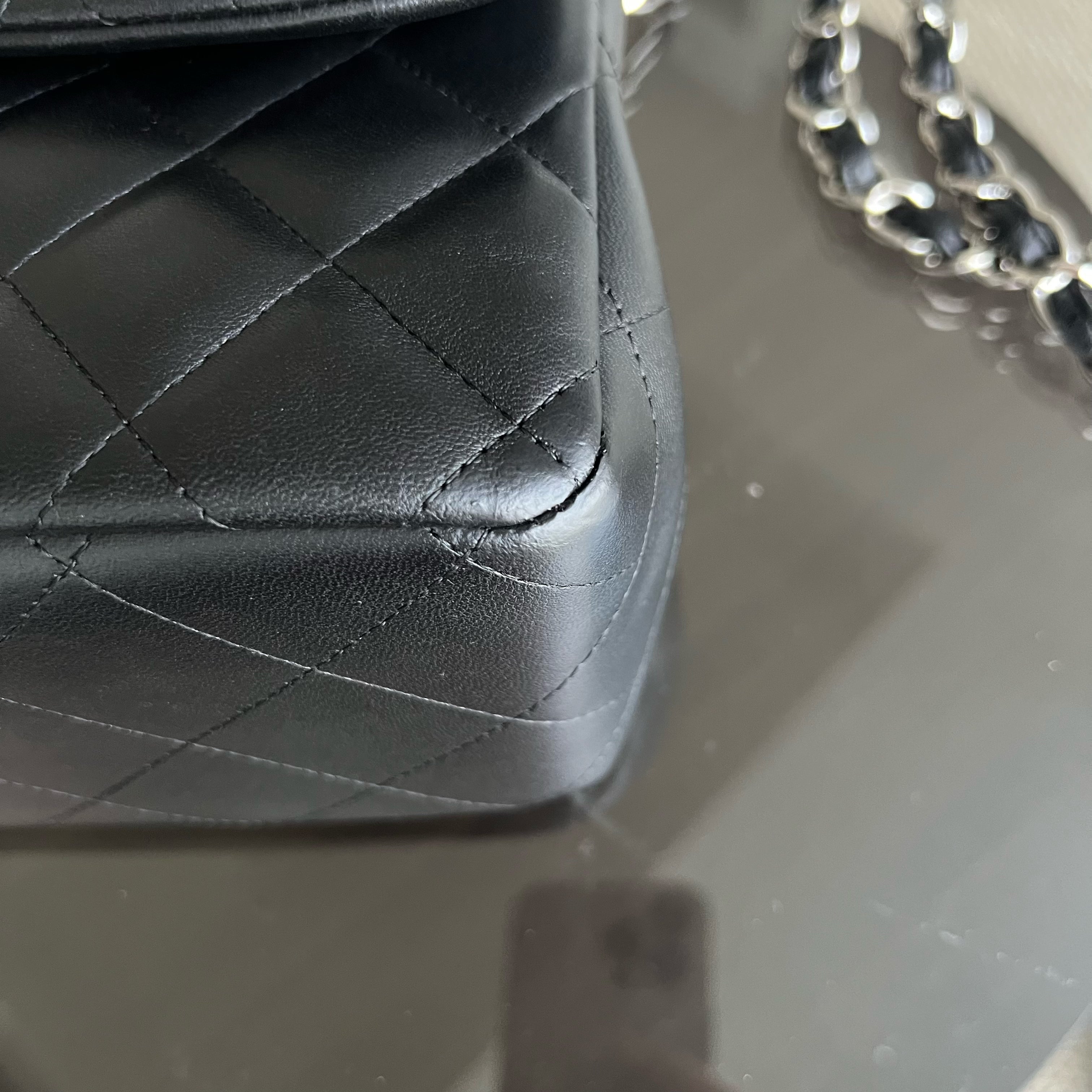 Chanel Jumbo Double Flap Classic Flap Quilted Lambskin Black Silver Hardware Series 18 - Luxury Evermore