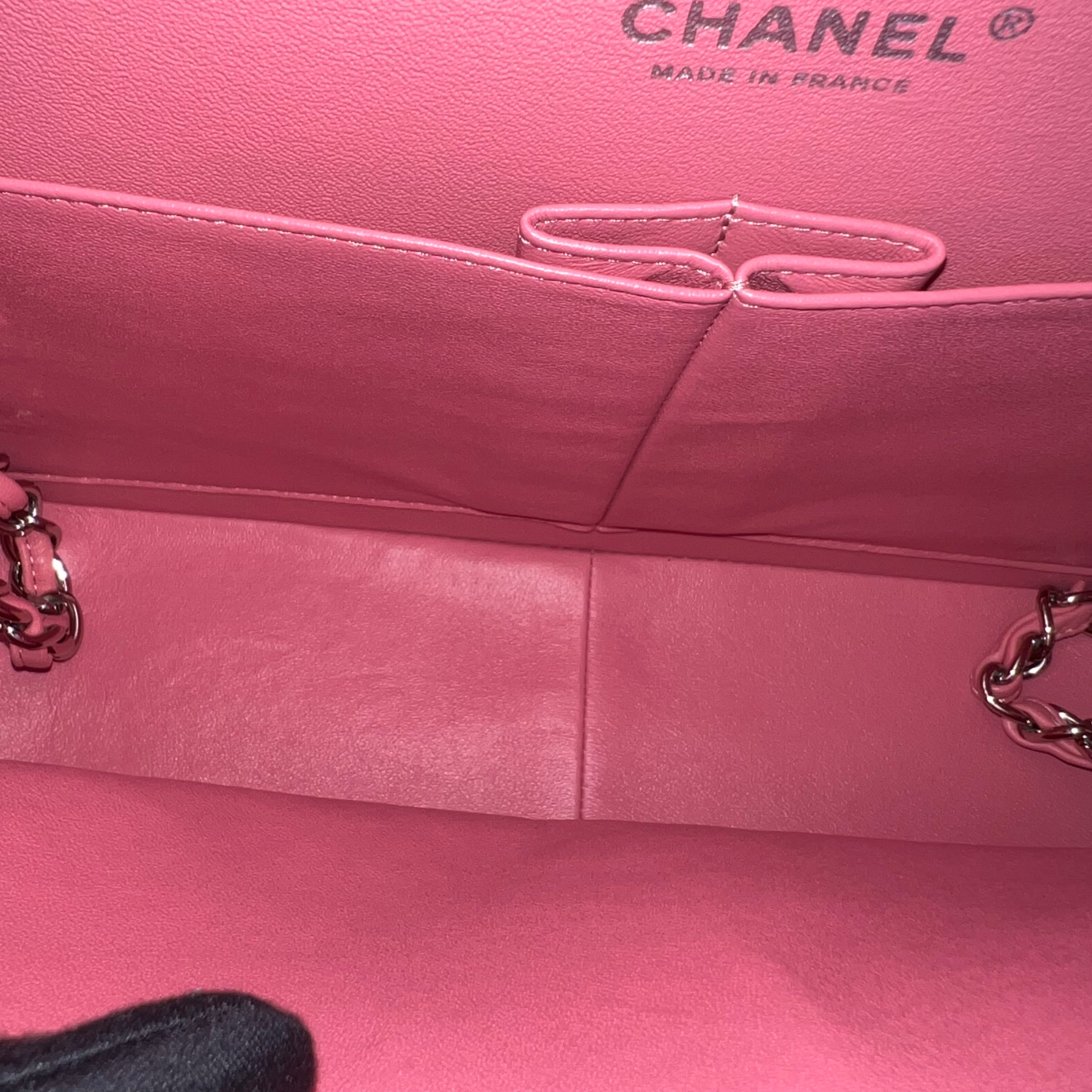 Chanel Jumbo Double Flap Classic Flap Quilted Lambskin Sakura Pink Silver Hardware Series 18 - Luxury Evermore