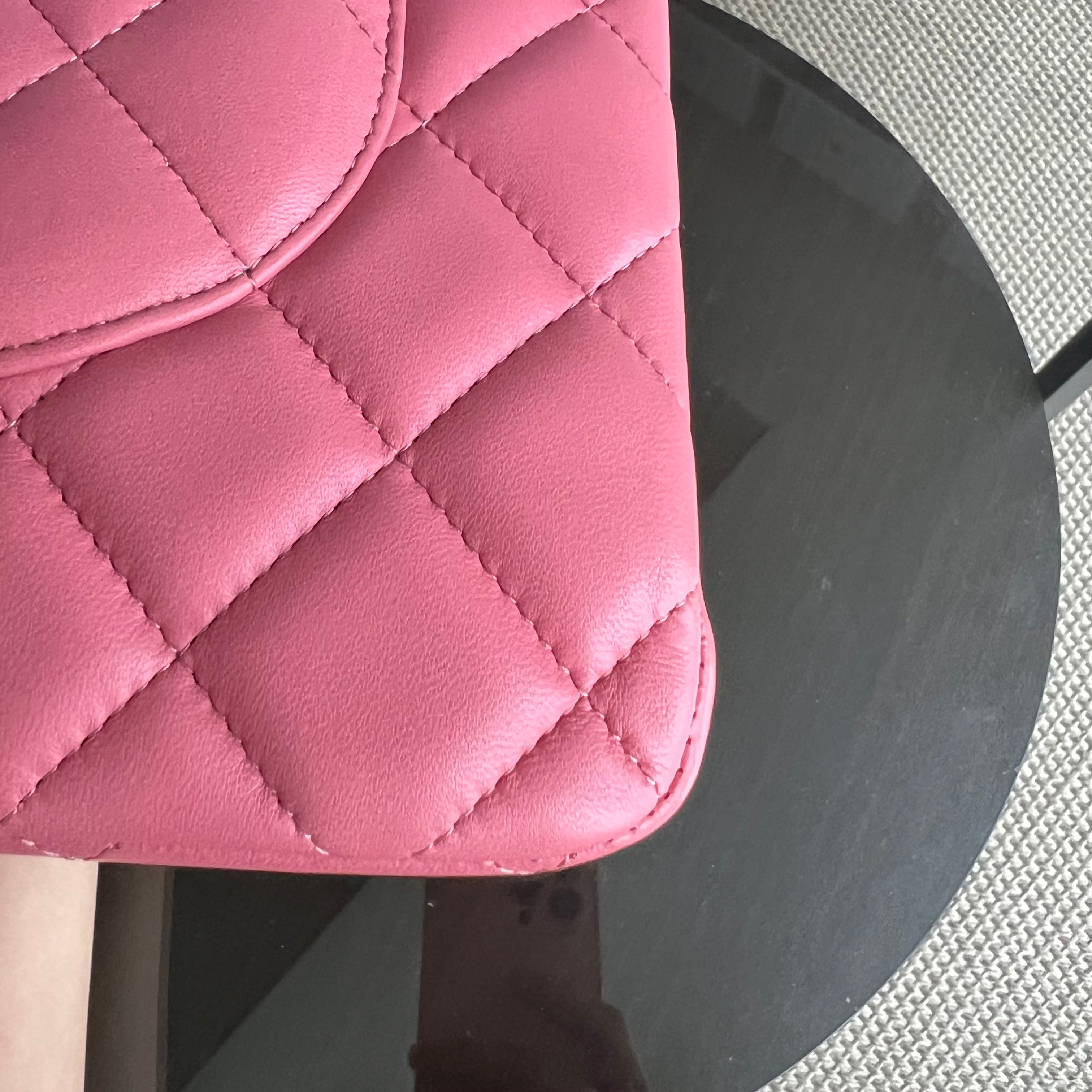 Chanel Jumbo Double Flap Classic Flap Quilted Lambskin Sakura Pink Silver Hardware Series 18 - Luxury Evermore