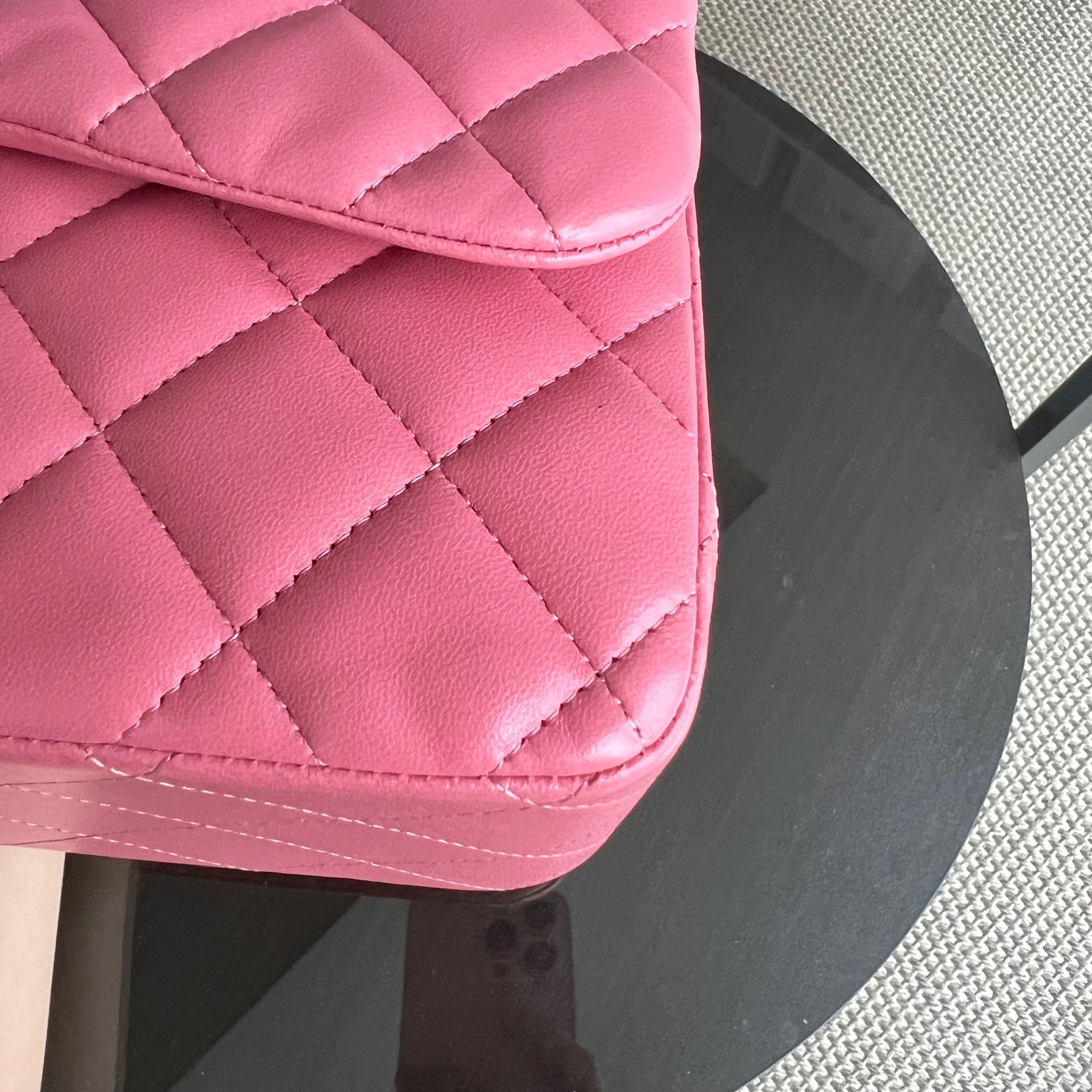 Chanel Jumbo Double Flap Classic Flap Quilted Lambskin Sakura Pink Silver Hardware Series 18 - Luxury Evermore