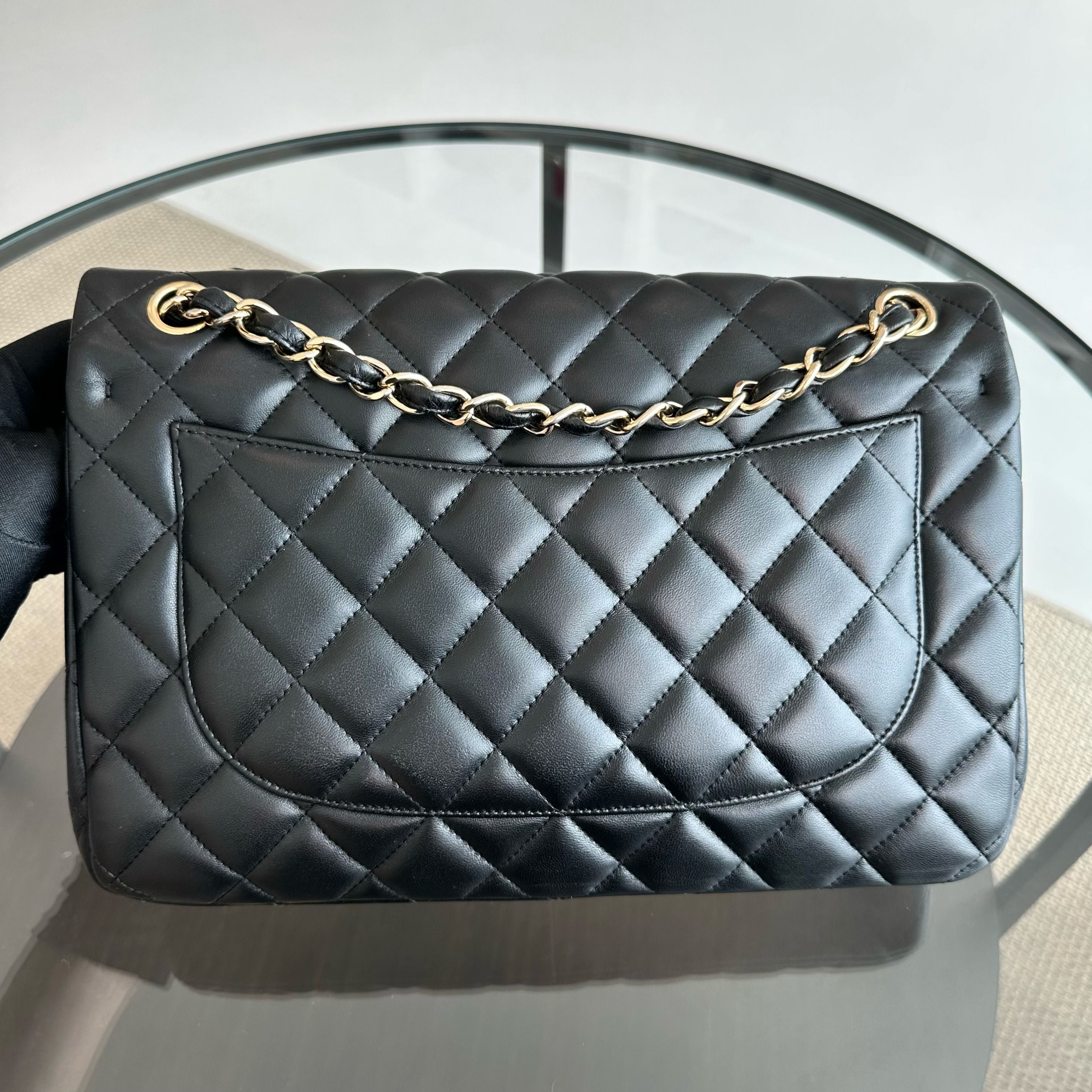 Chanel Jumbo Double Flap Lambskin Classic Flap Black GHW No 14 - Luxury Evermore