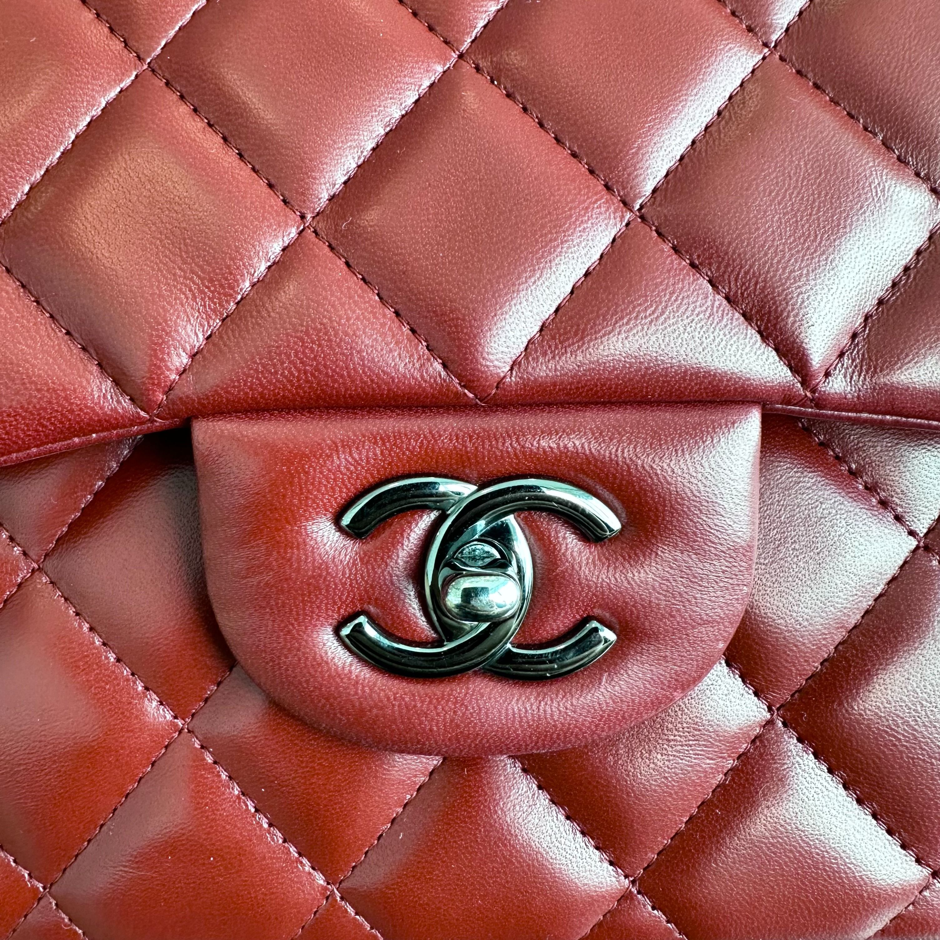 Chanel Jumbo Double Flap Lambskin Classic Flap Burgundy SHW No 15 - Luxury Evermore