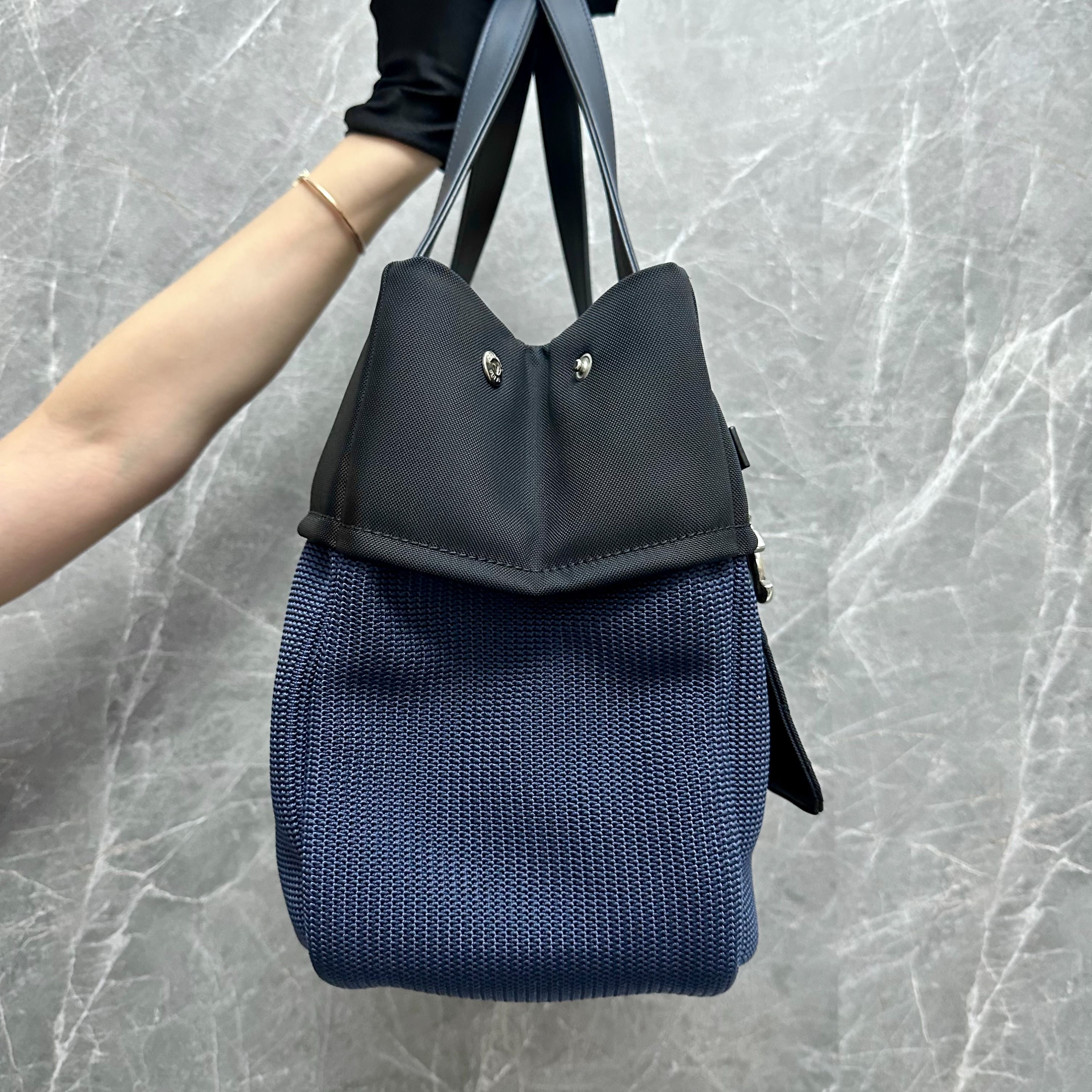 Chanel Large Tote Black Navy Blue SHW - Luxury Evermore