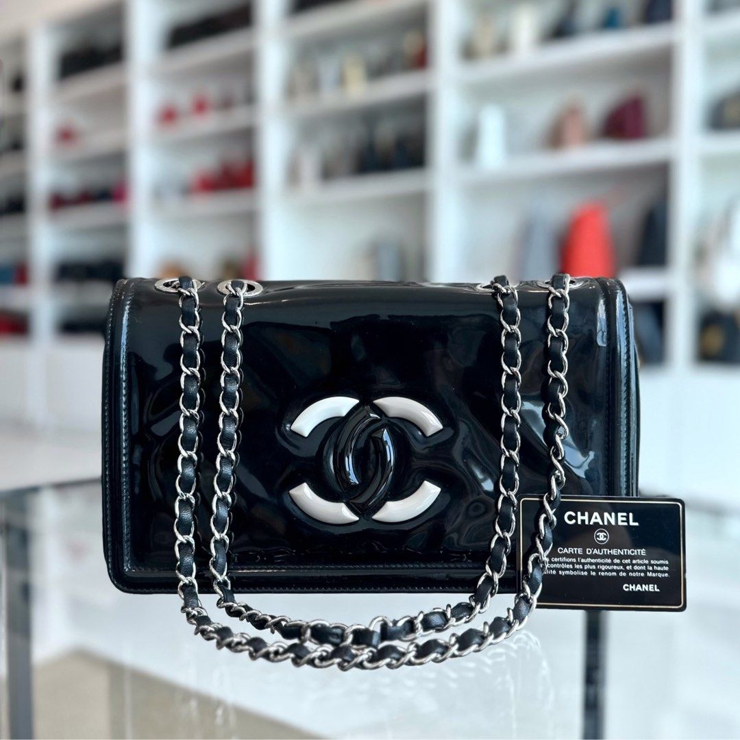 Chanel Lipstick Flap Bag Patent Vinyl Leather Black No 13 - Luxury Evermore