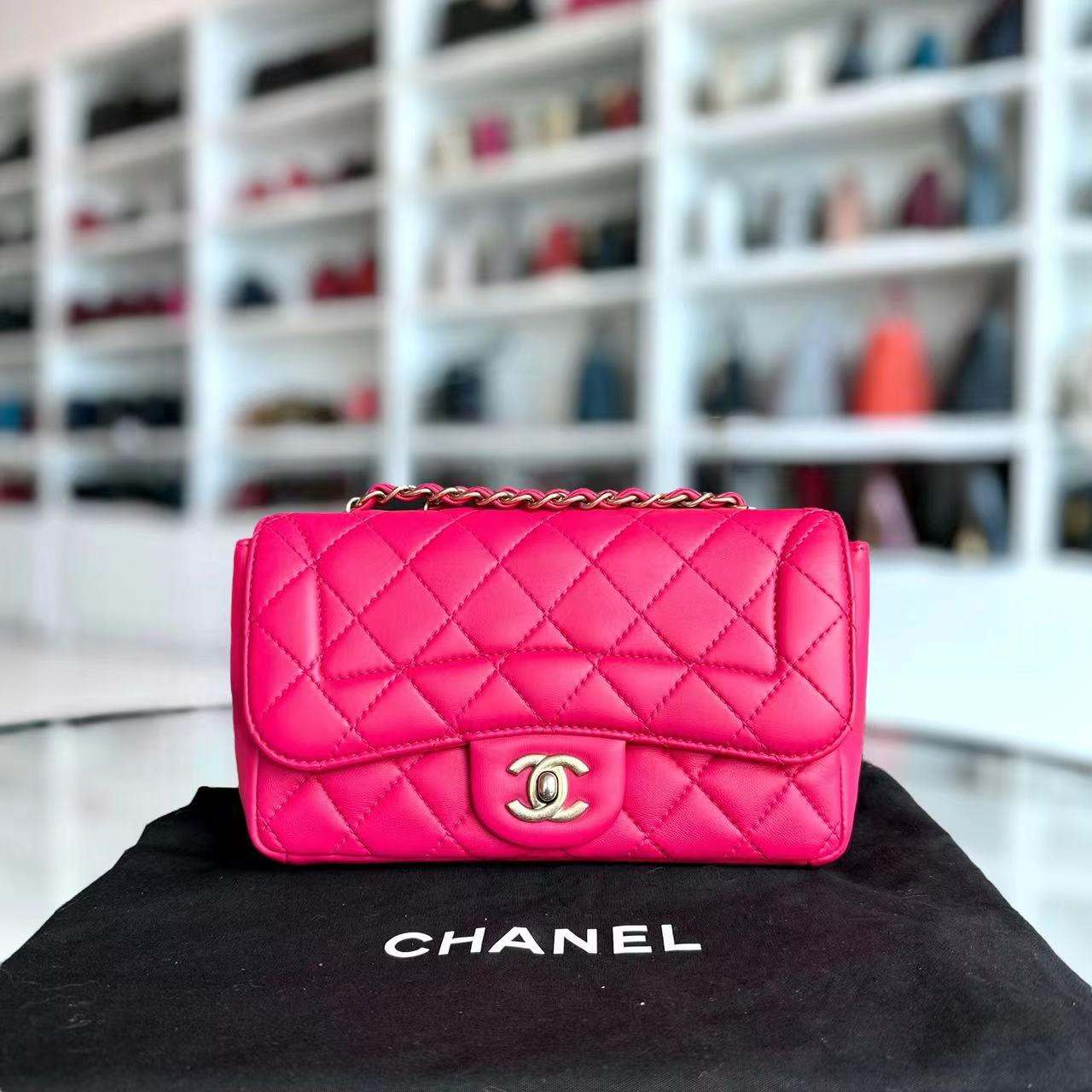 Chanel Mademoiselle Chic Seasonal Flap Mini Quilted Lambskin Hot Pink GHW No 21 - Luxury Evermore