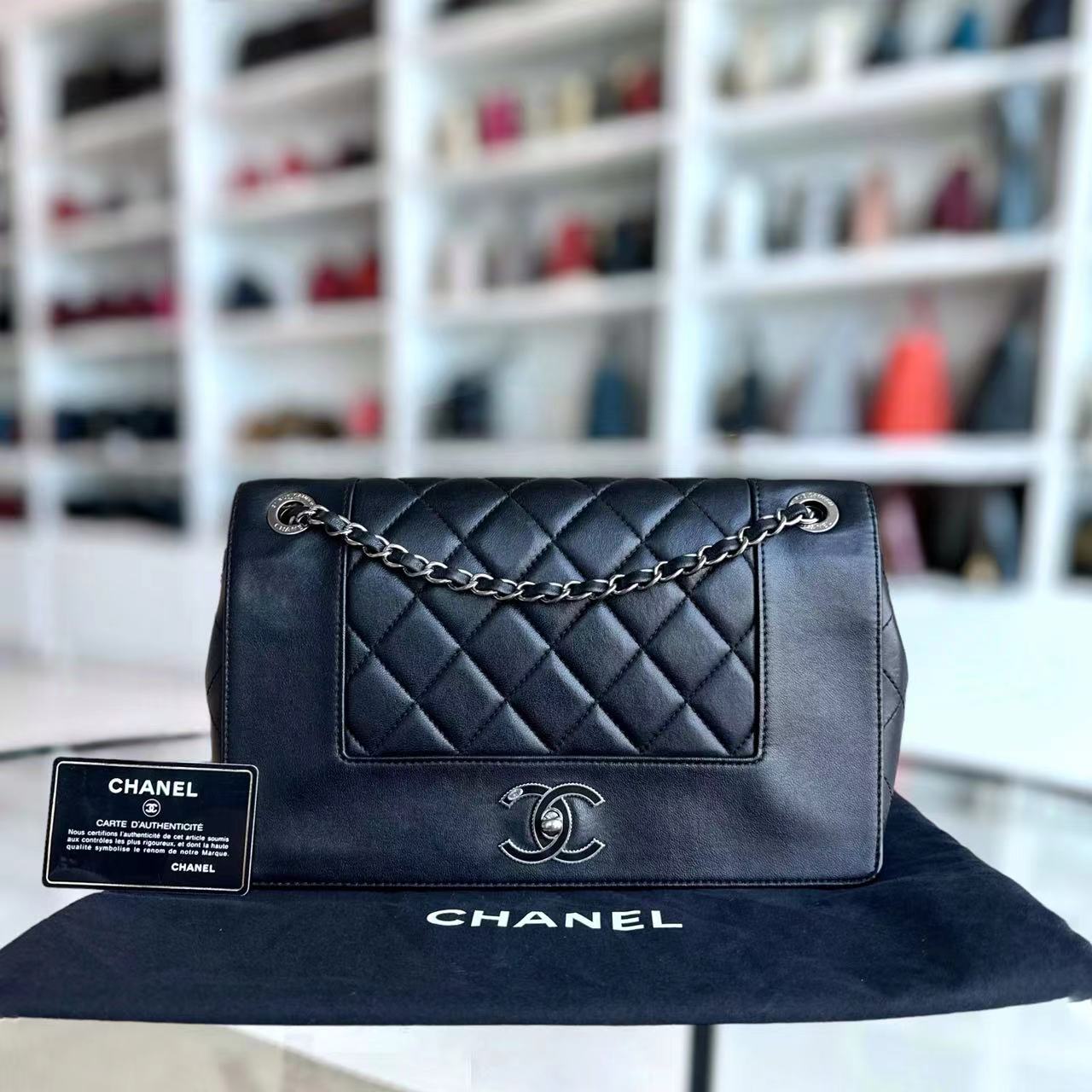 Chanel Mademoiselle Jumbo Quilted Lambskin Black Silver Hardware Series 23 - Luxury Evermore