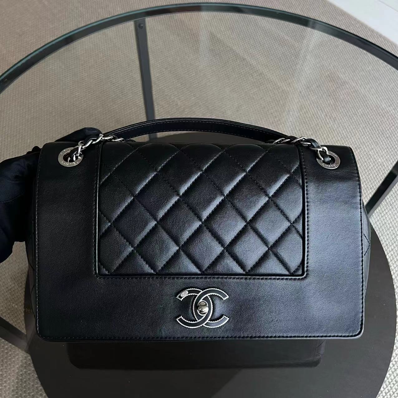 Chanel Mademoiselle Jumbo Quilted Lambskin Black Silver Hardware Series 23 - Luxury Evermore