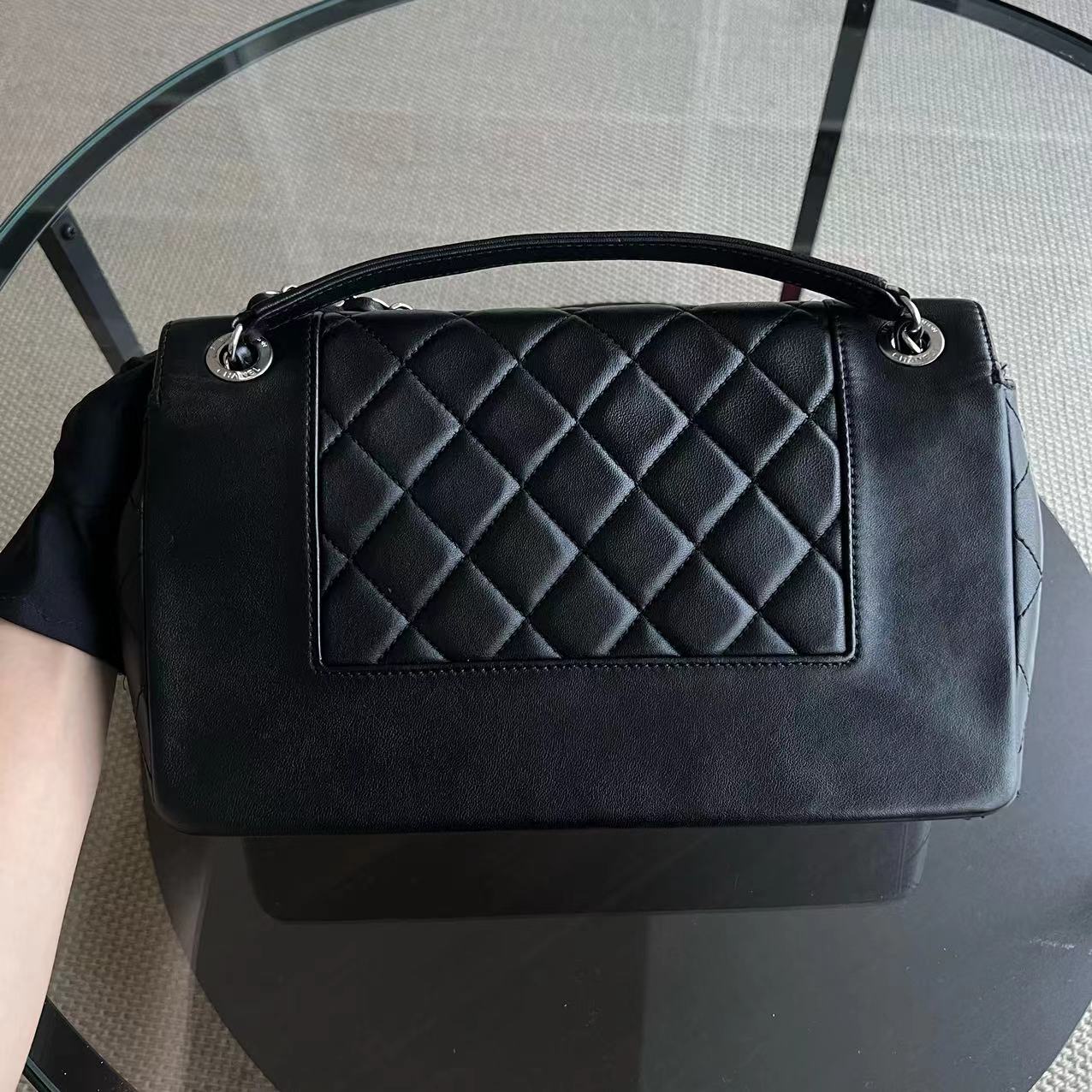 Chanel Mademoiselle Jumbo Quilted Lambskin Black Silver Hardware Series 23 - Luxury Evermore