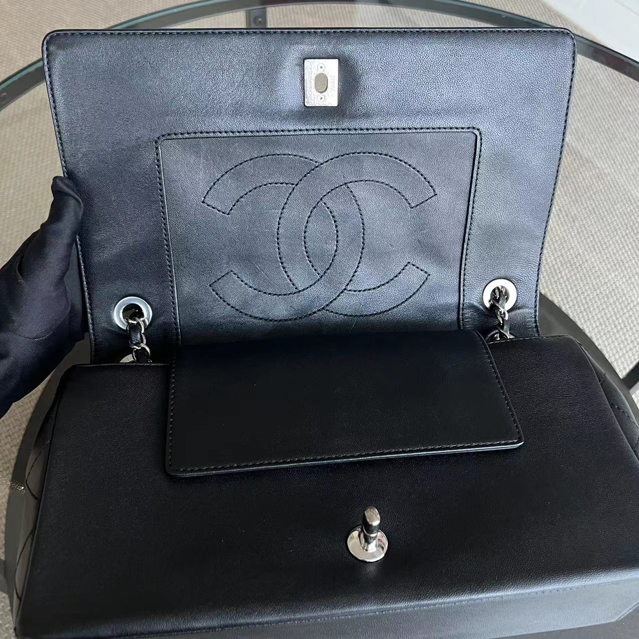 Chanel Mademoiselle Jumbo Quilted Lambskin Black Silver Hardware Series 23 - Luxury Evermore