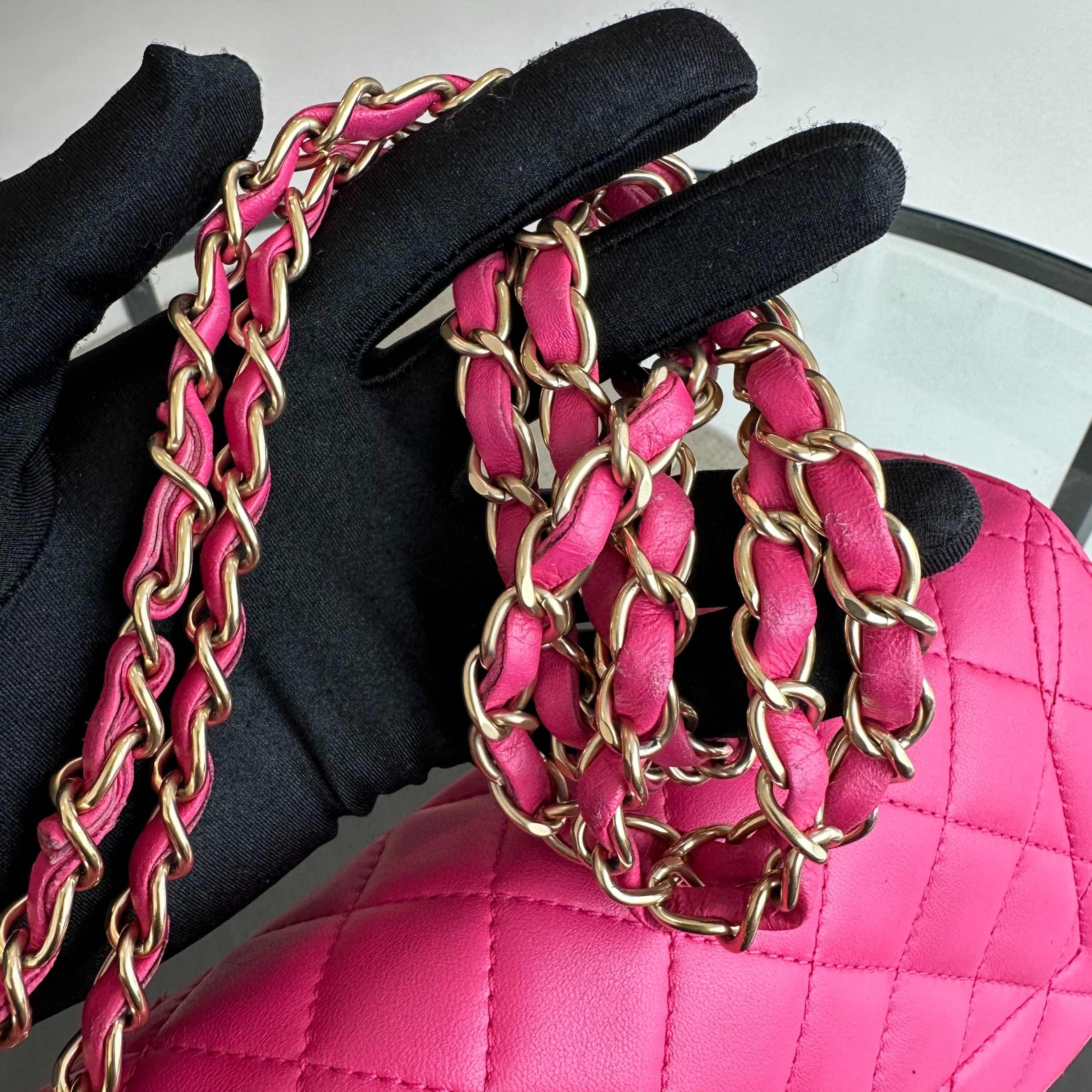 Chanel Mademoiselle Medium 25CM Lambskin Chic Fuchsia GHW No 21 - Luxury Evermore