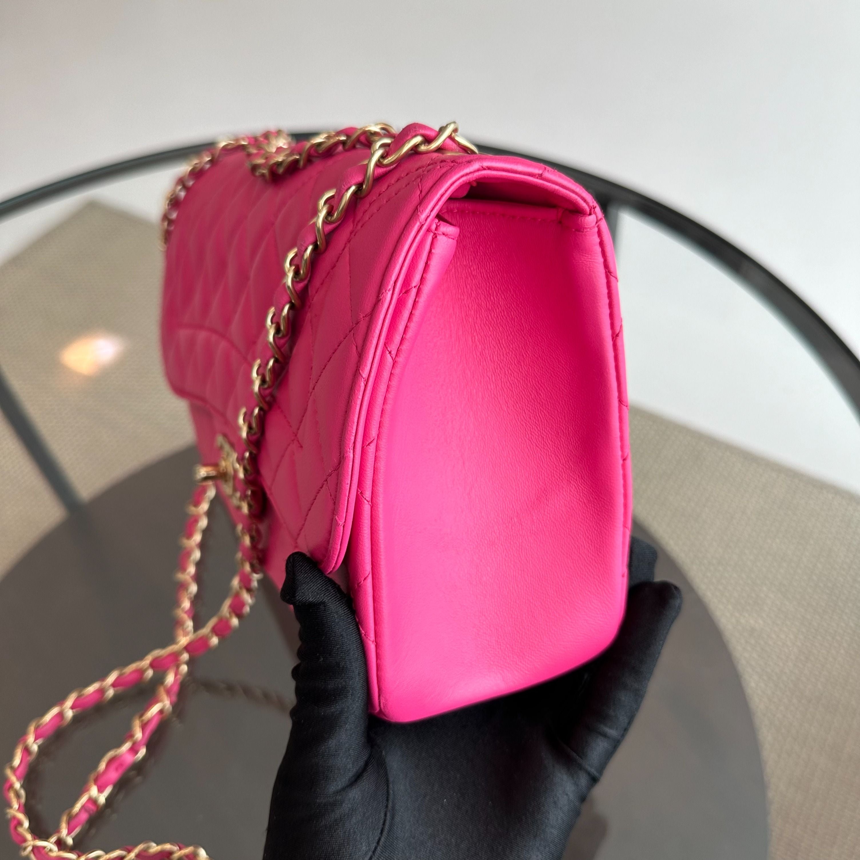 Chanel Mademoiselle Medium 25CM Lambskin Chic Fuchsia GHW No 21 - Luxury Evermore