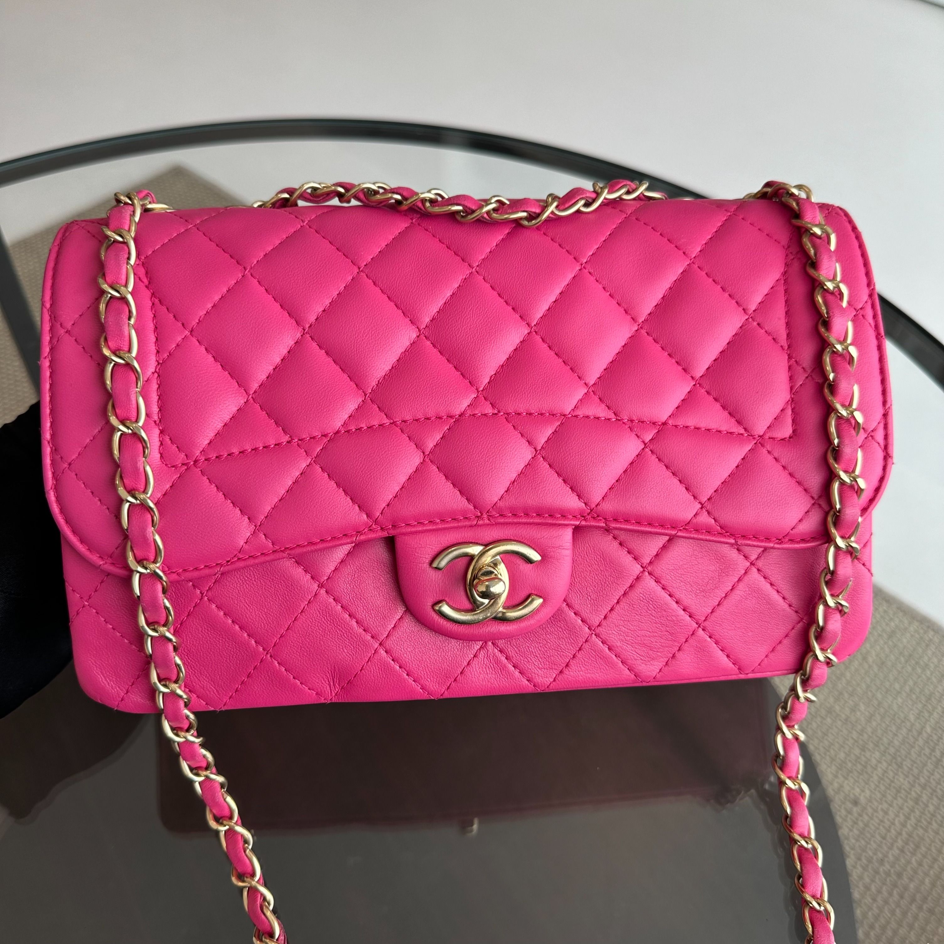 Chanel Mademoiselle Medium 25CM Lambskin Chic Fuchsia GHW No 21 - Luxury Evermore