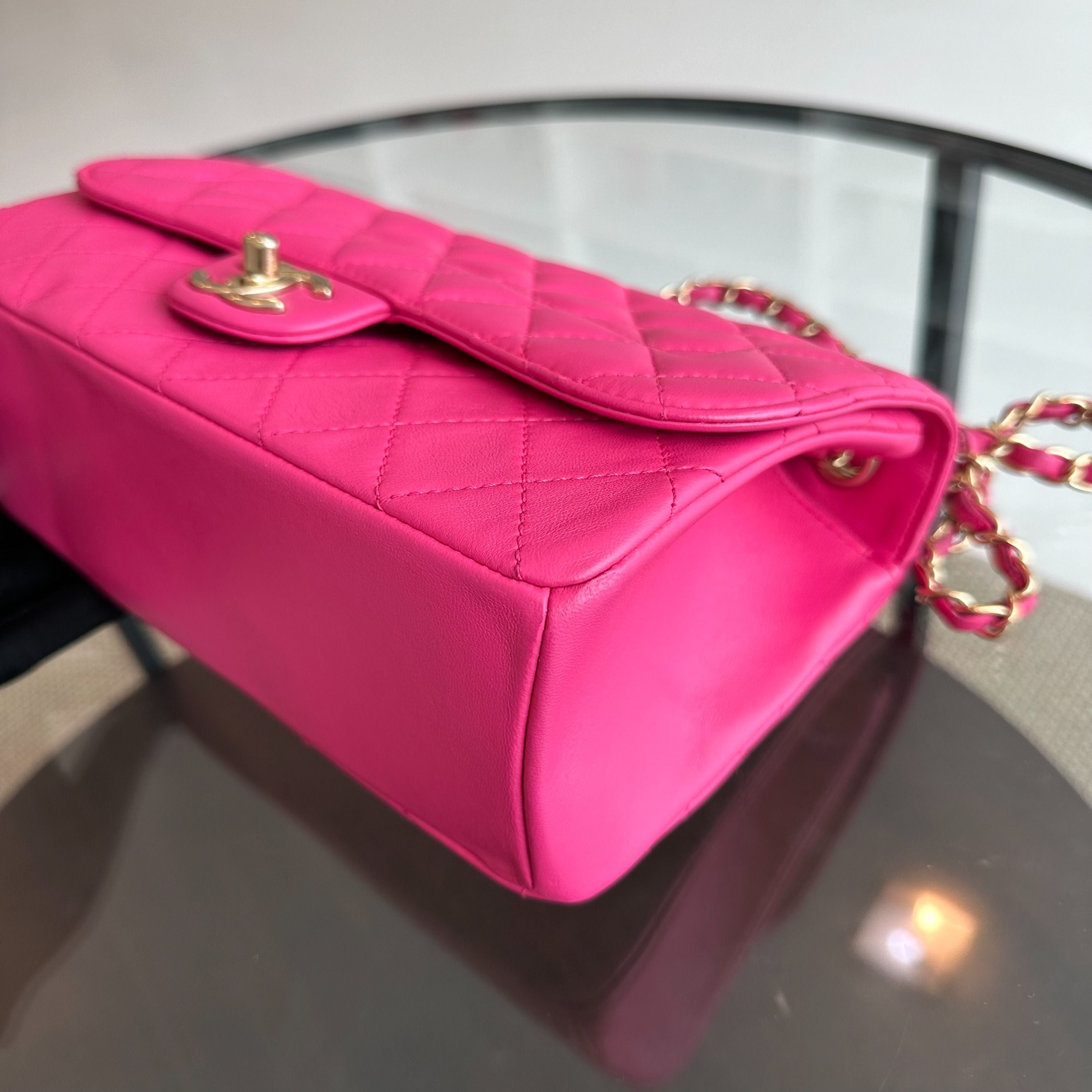 Chanel Mademoiselle Medium 25CM Lambskin Chic Fuchsia GHW No 21 - Luxury Evermore